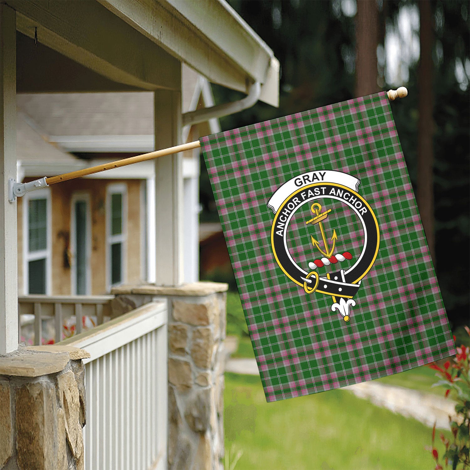 Gray Hunting Tartan Crest Garden Flag
