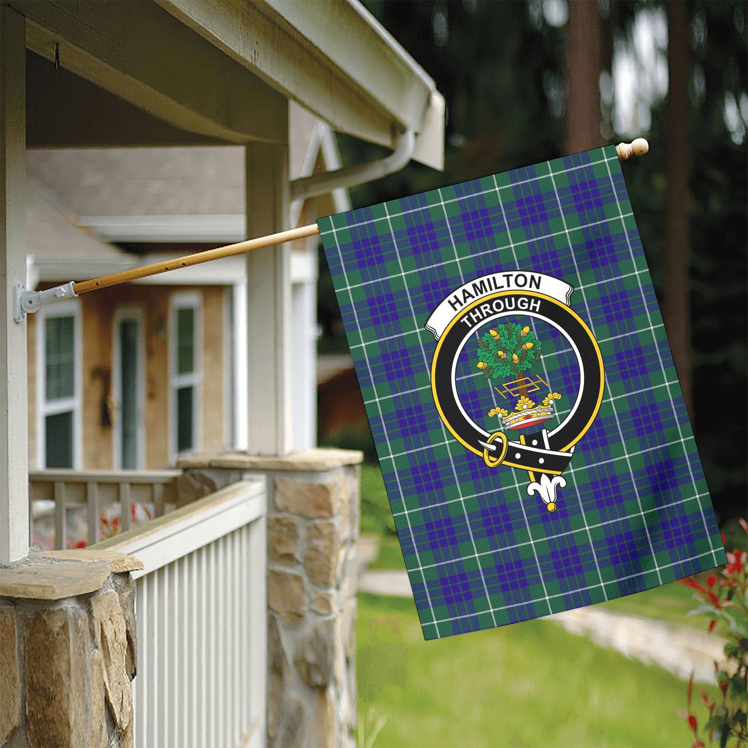 Hamilton Hunting Modern Tartan Crest Garden Flag