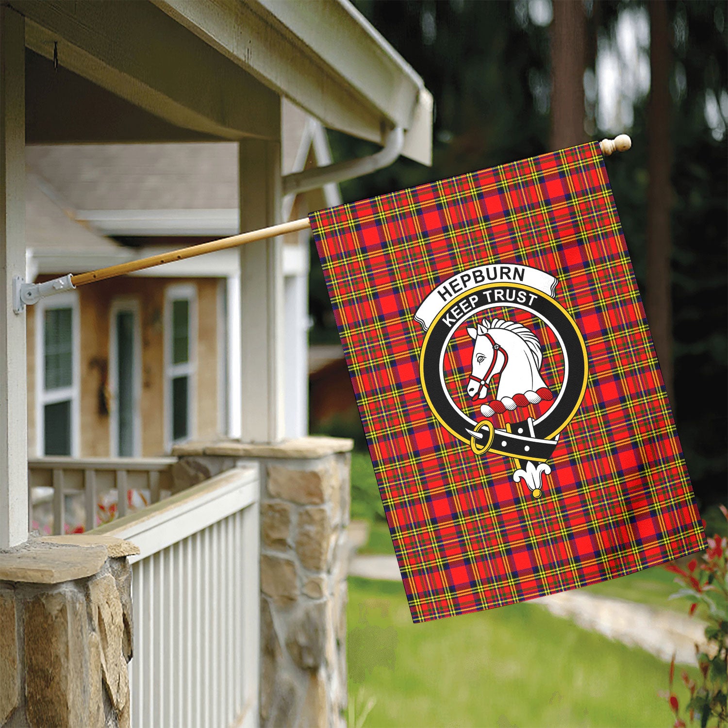 Hepburn Tartan Crest Garden Flag
