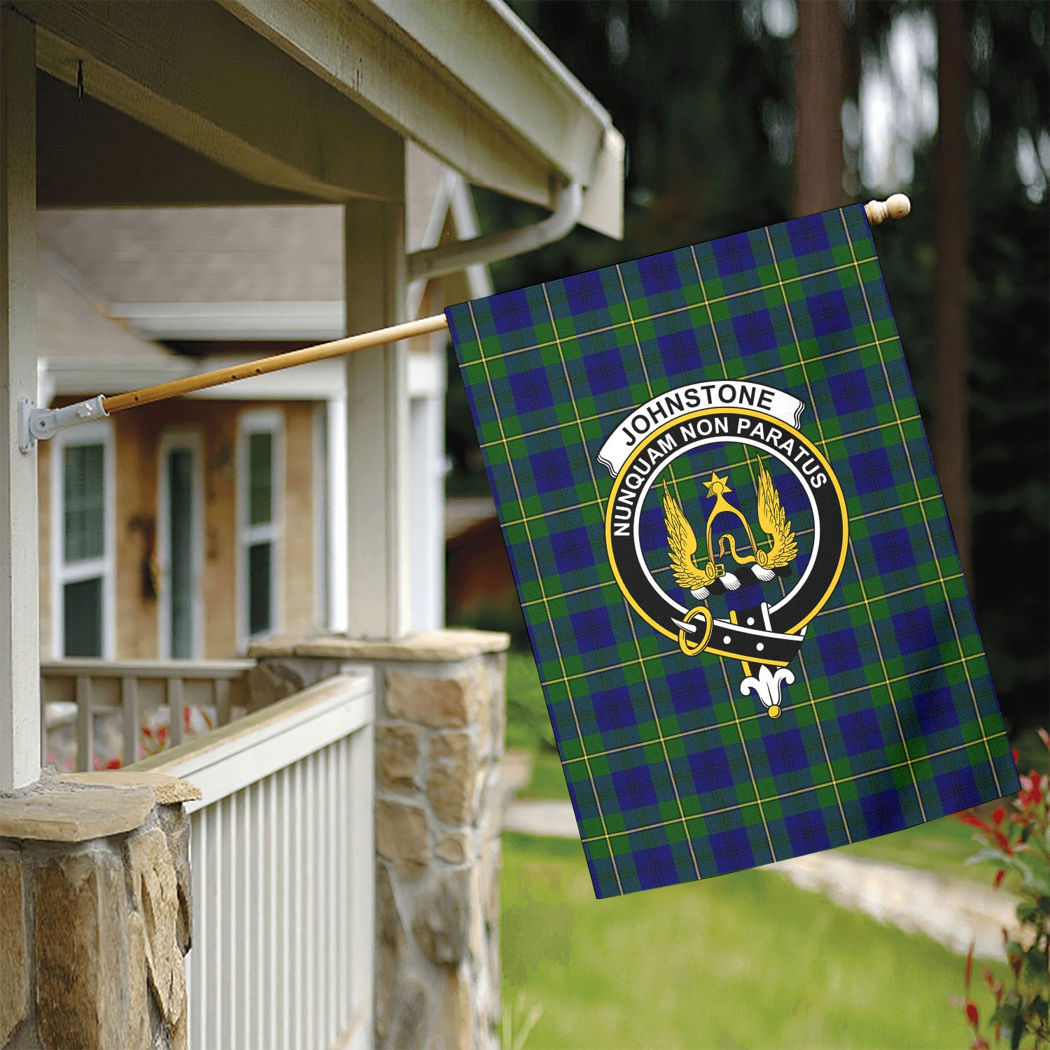 Johnstone Modern Tartan Crest Garden Flag