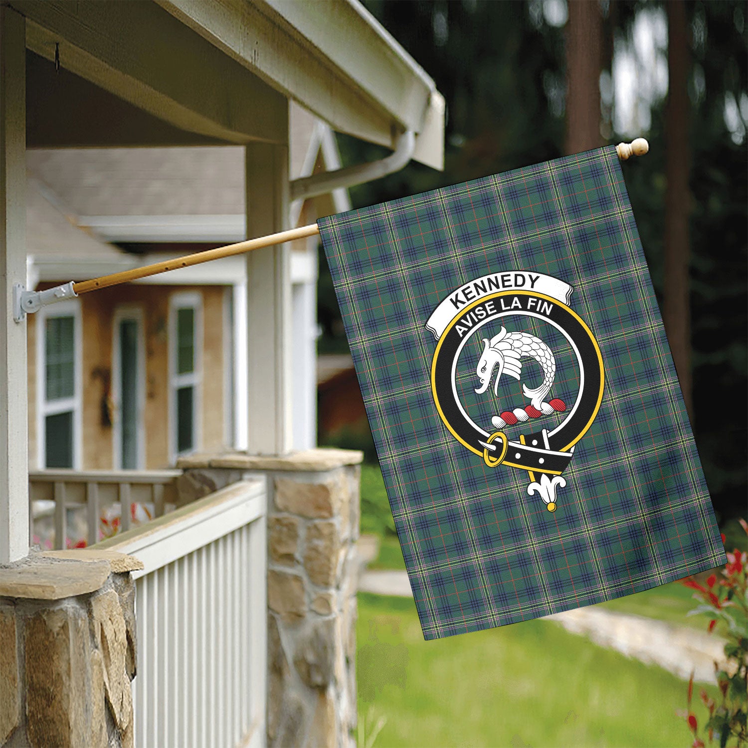 Kennedy Modern Tartan Crest Garden Flag