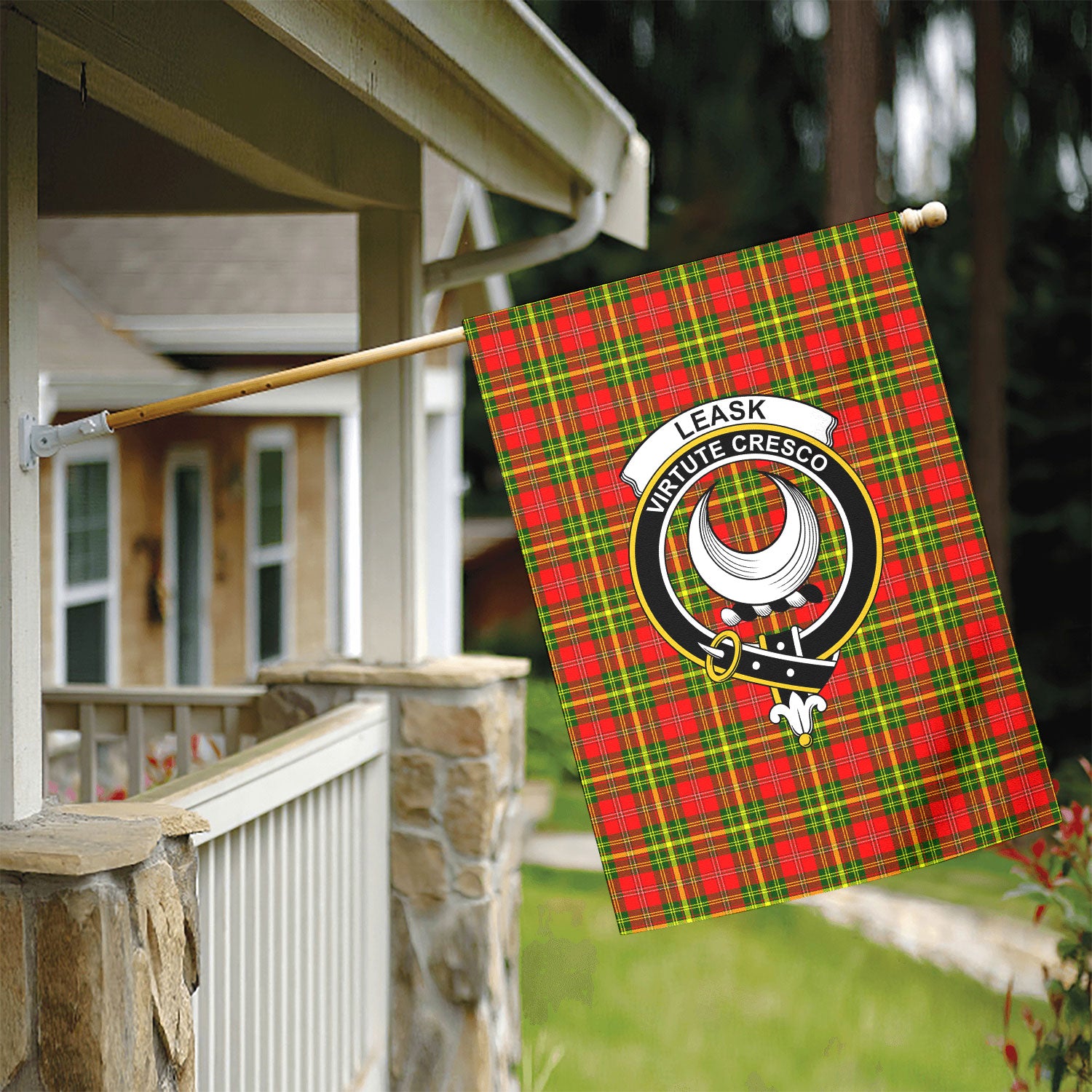 Leask Tartan Crest Garden Flag