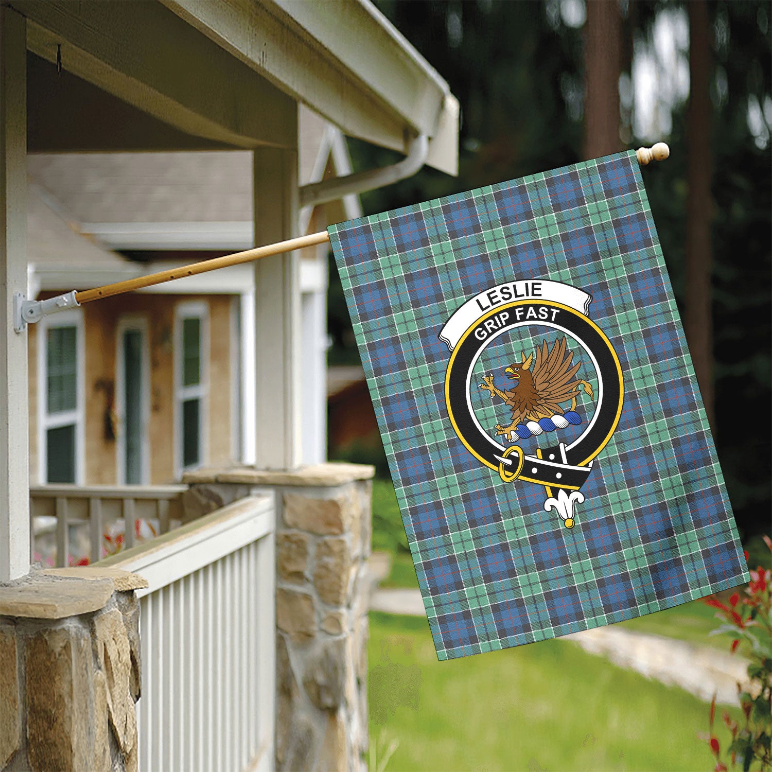 Leslie Hunting Ancient Tartan Crest Garden Flag