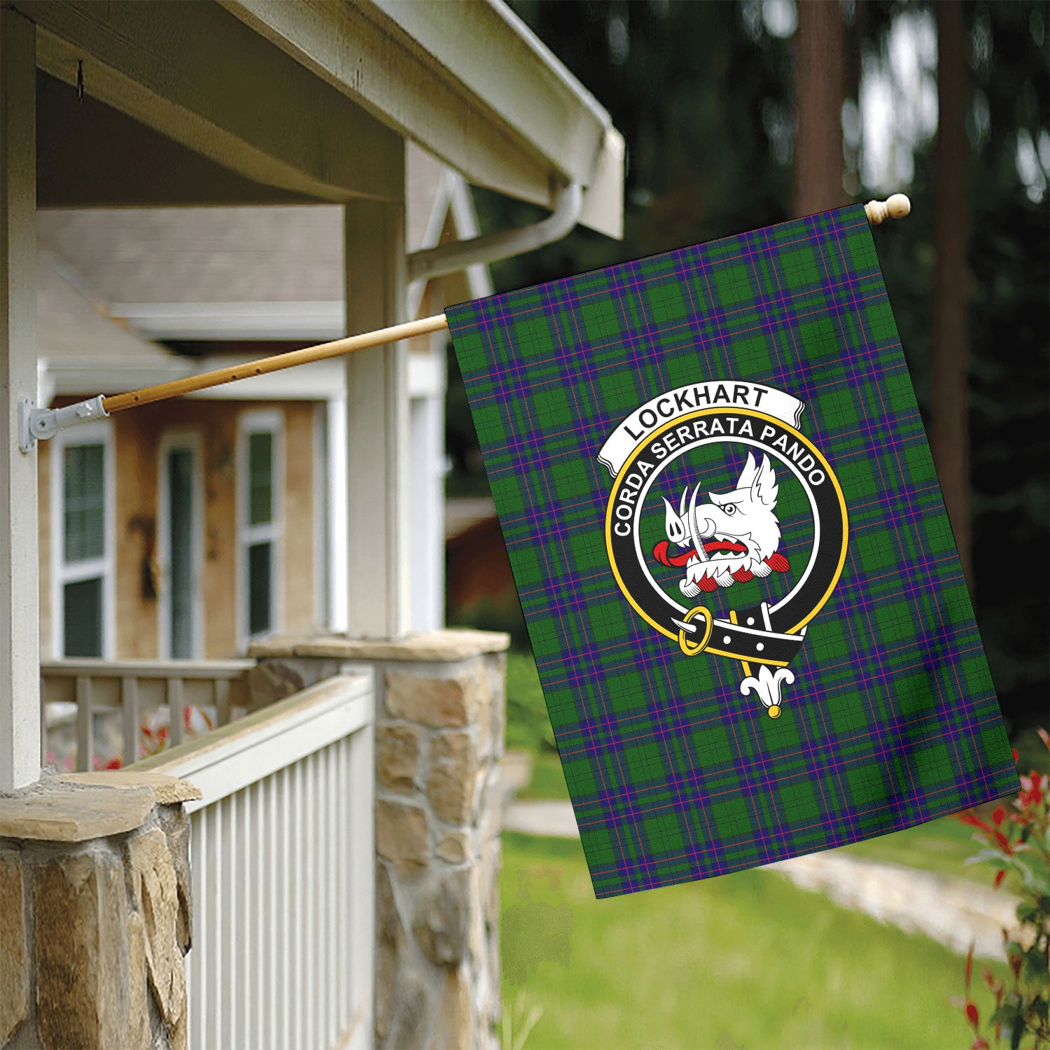 Lockhart Modern Tartan Crest Garden Flag