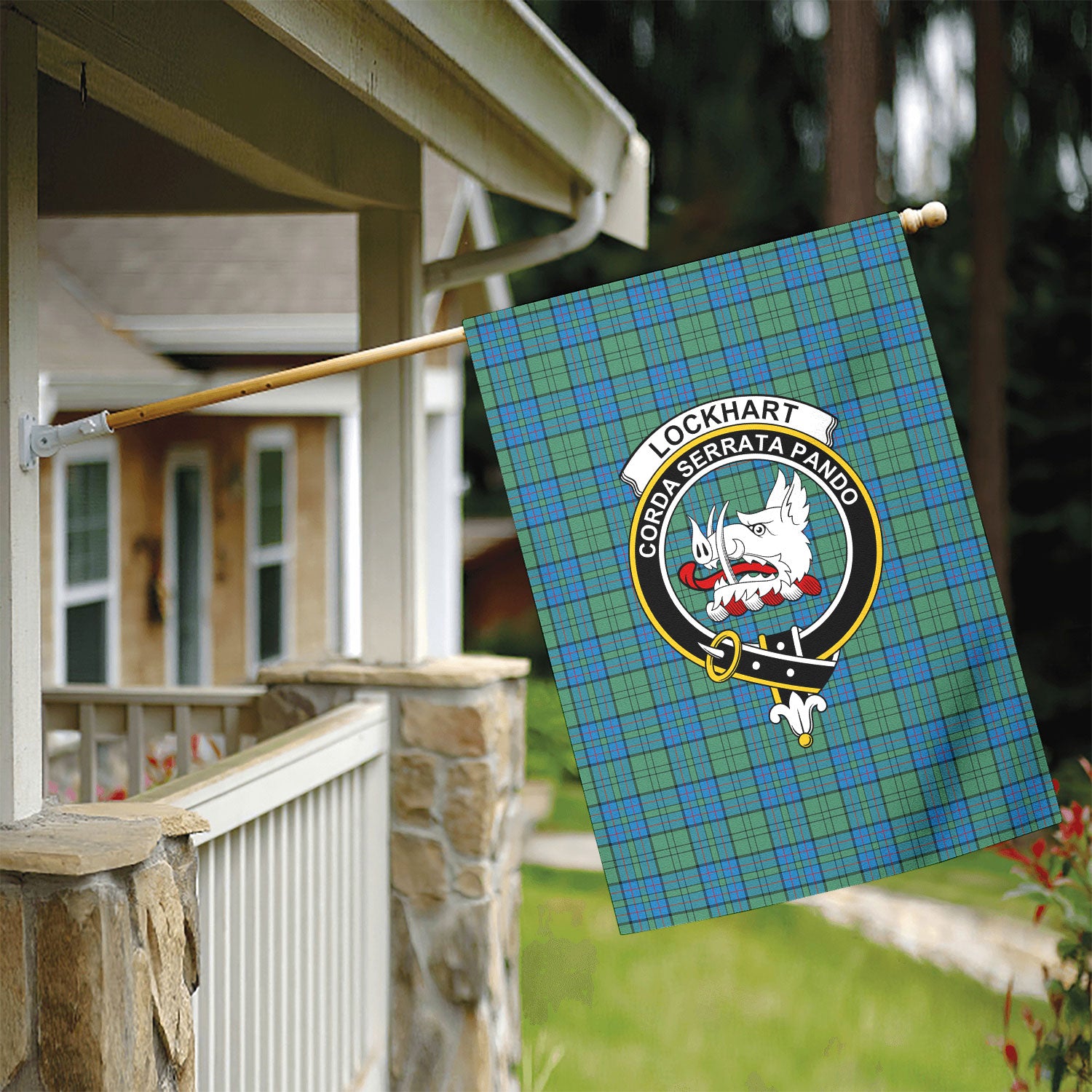 Lockhart Tartan Crest Garden Flag