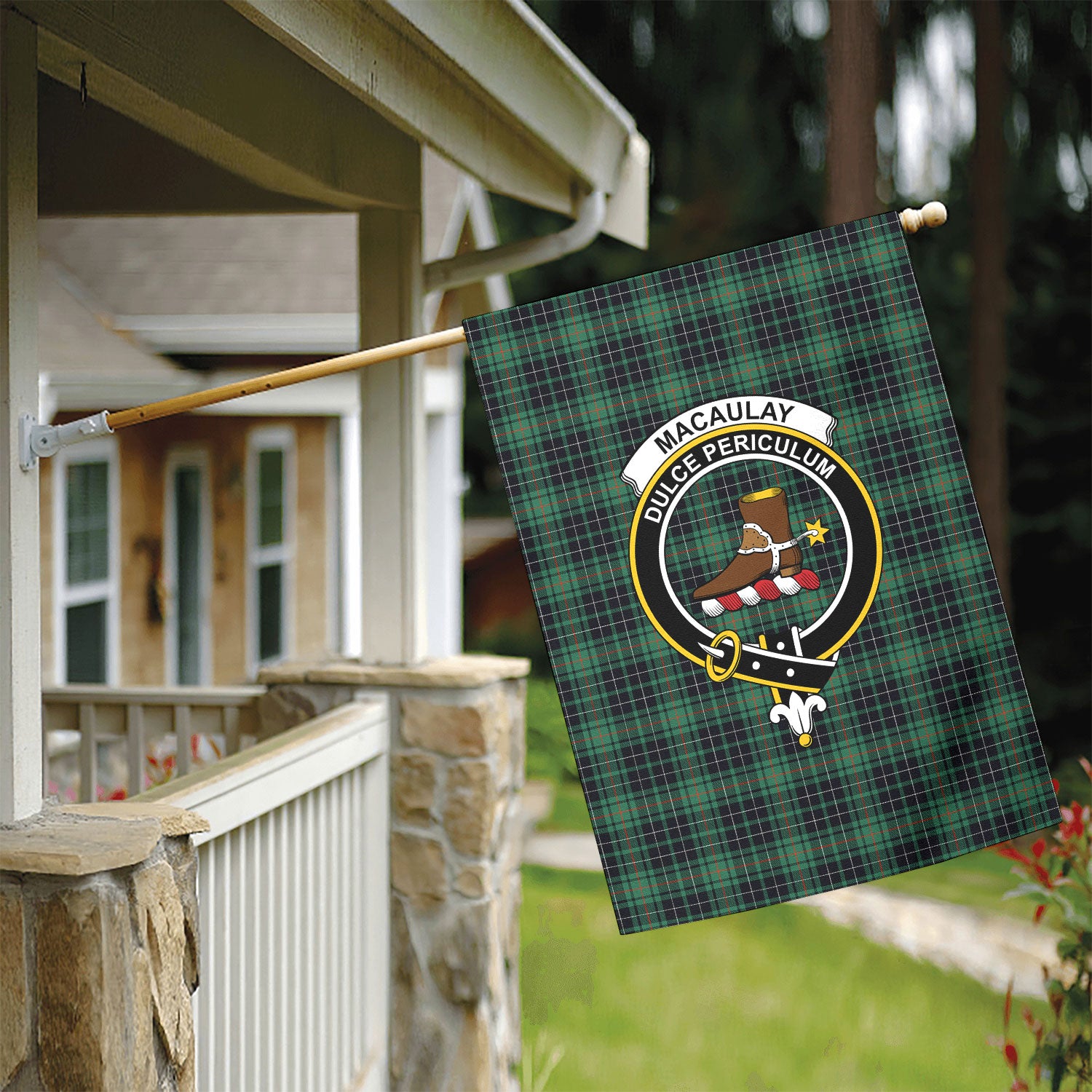 MacAulay Hunting Ancient Tartan Crest Garden Flag
