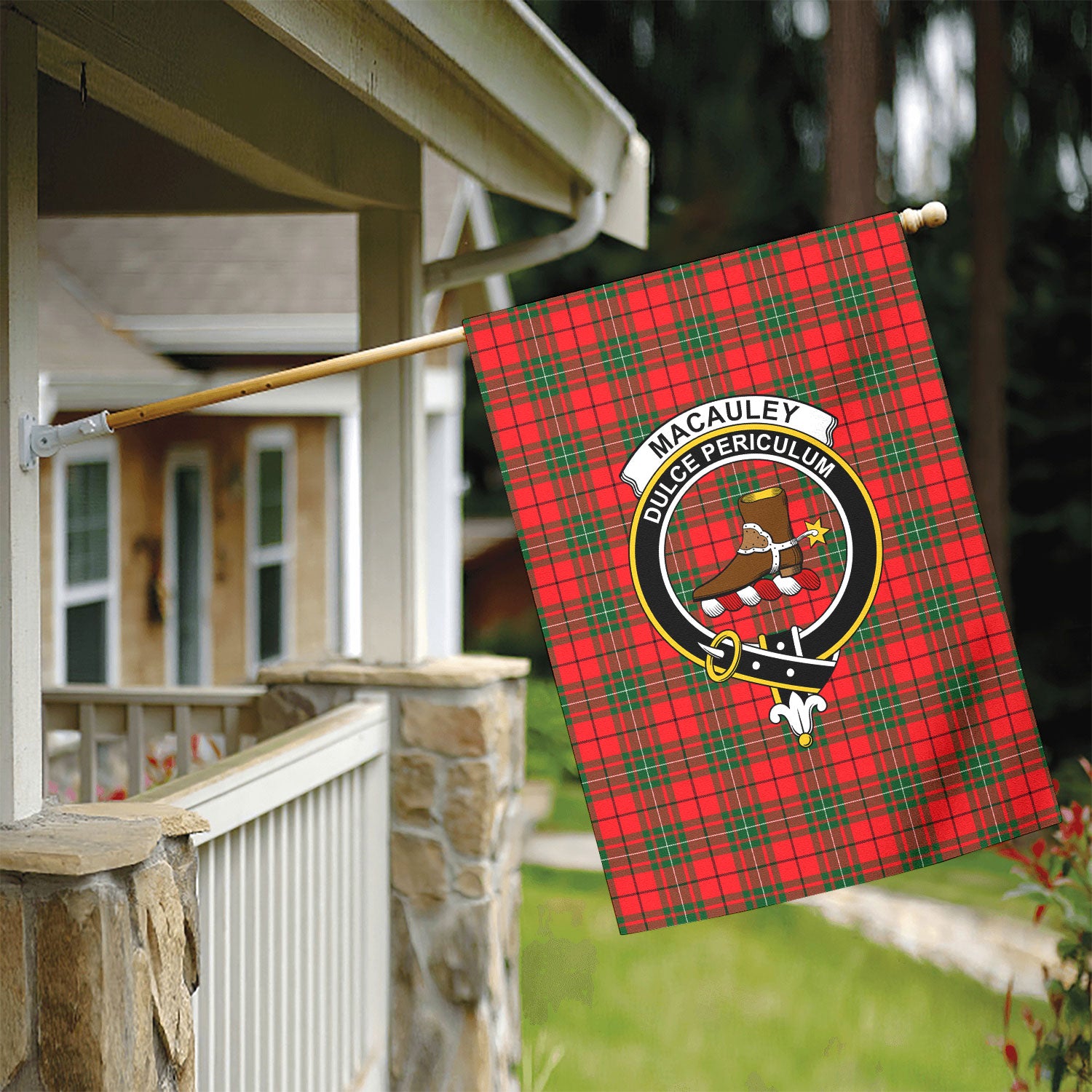MacAuley Modern Tartan Crest Garden Flag
