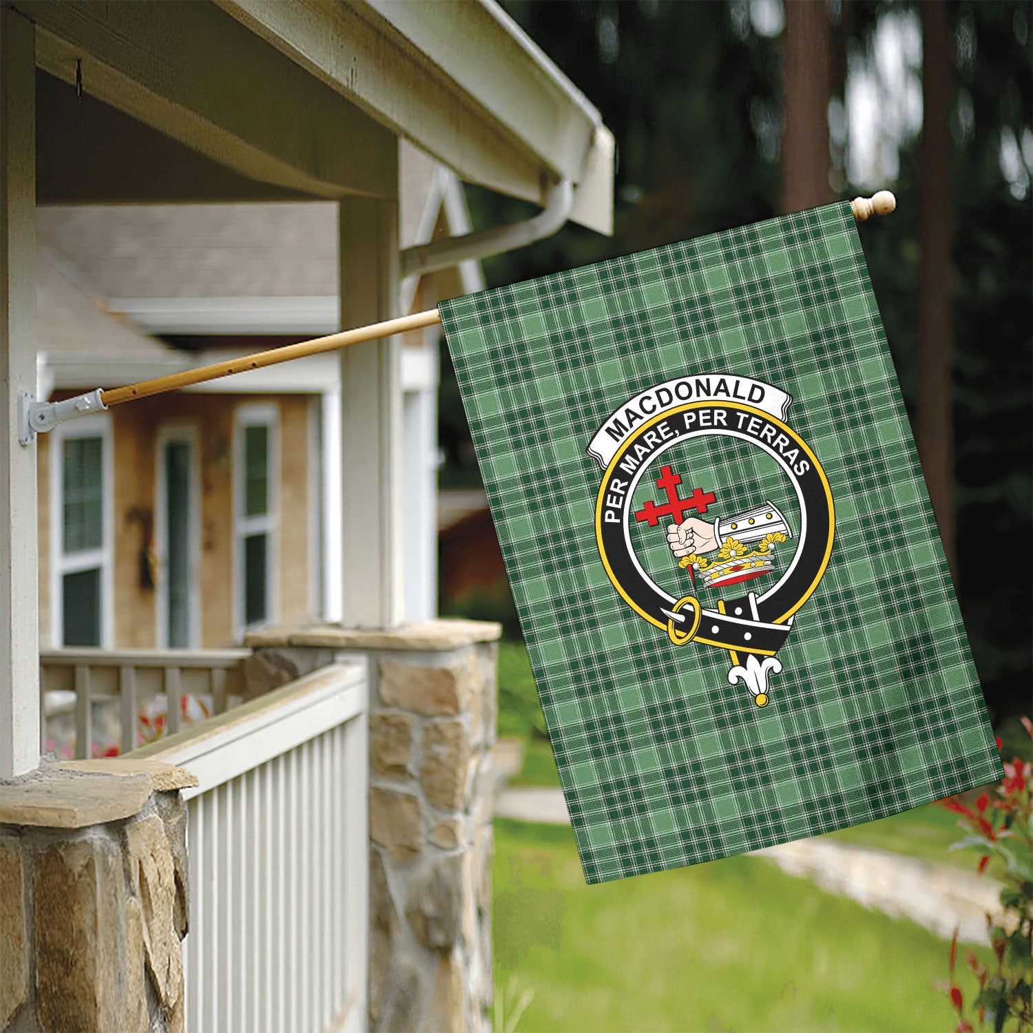 MacDonald Lord of the Isles Hunting Tartan Crest Garden Flag