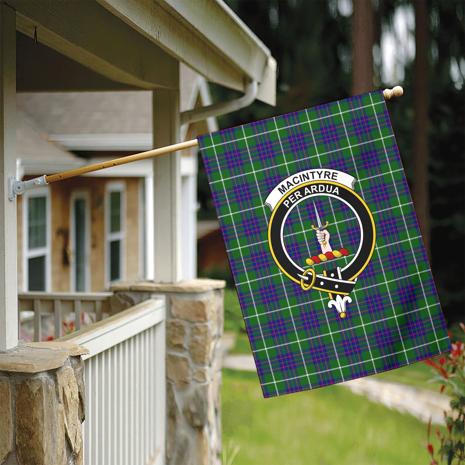 MacIntyre Hunting Modern Tartan Crest Garden Flag