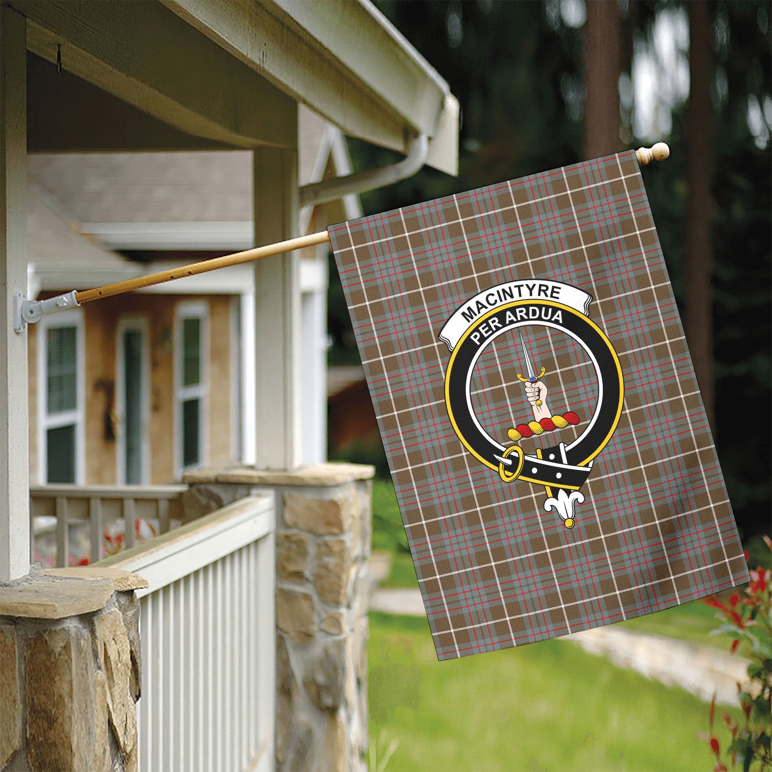 MacIntyre Hunting Weathered Tartan Crest Garden Flag