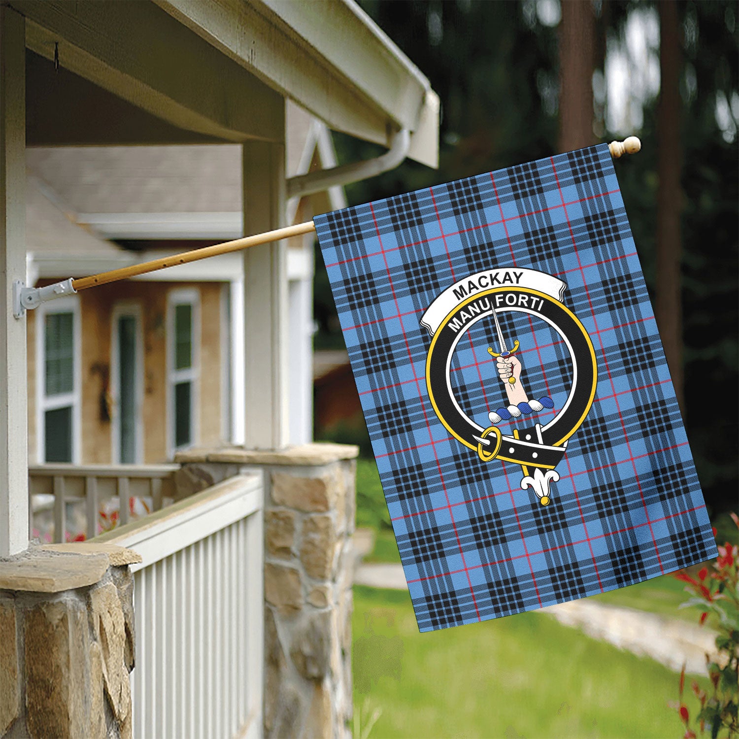 MacKay Blue Tartan Crest Garden Flag