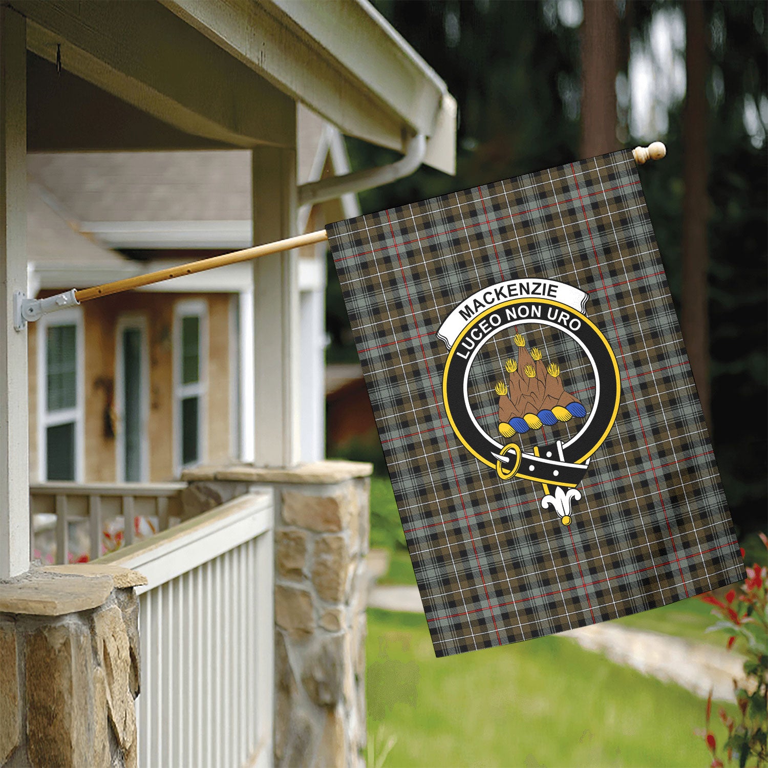 MacKenzie Weathered Tartan Crest Garden Flag