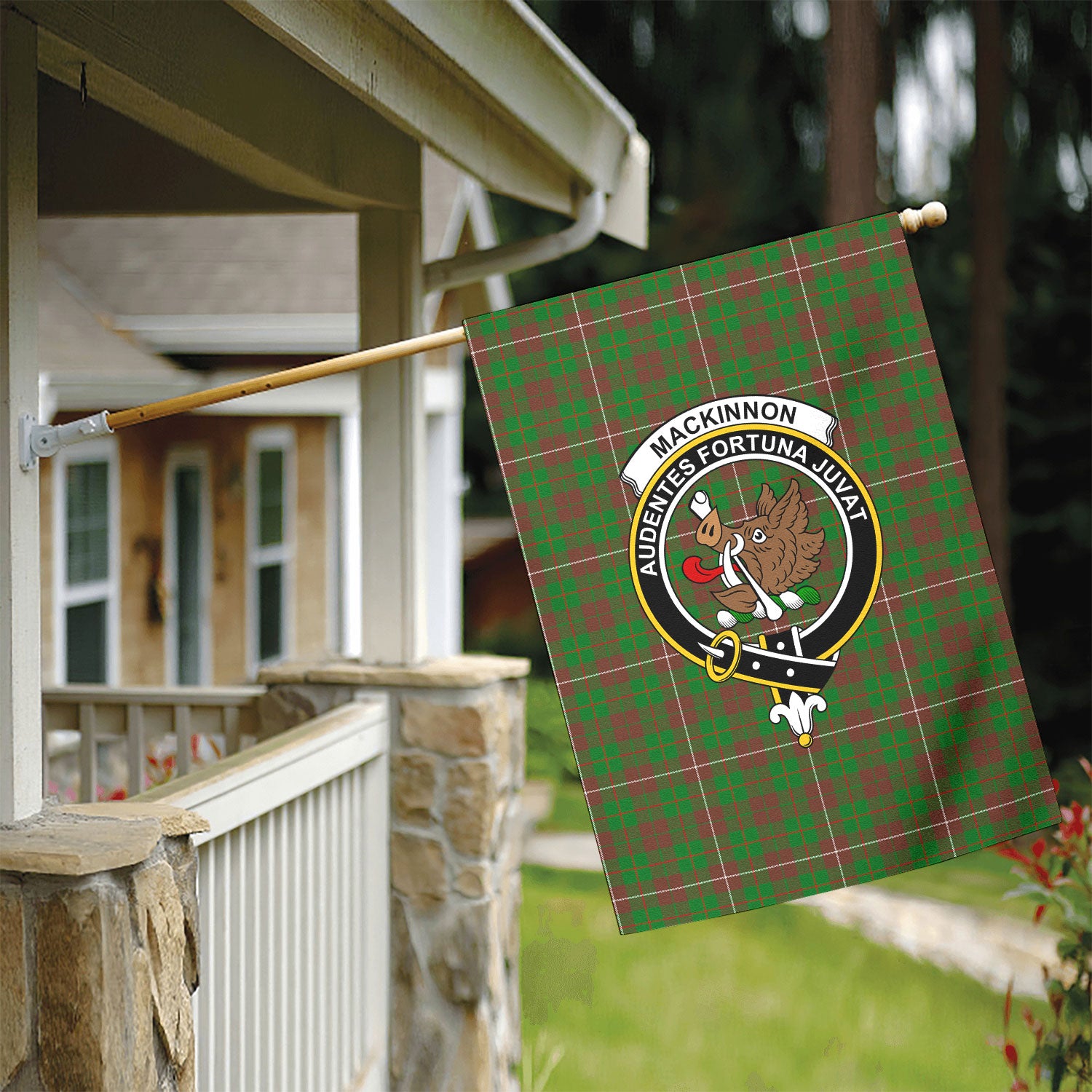 MacKinnon Hunting Modern Tartan Crest Garden Flag