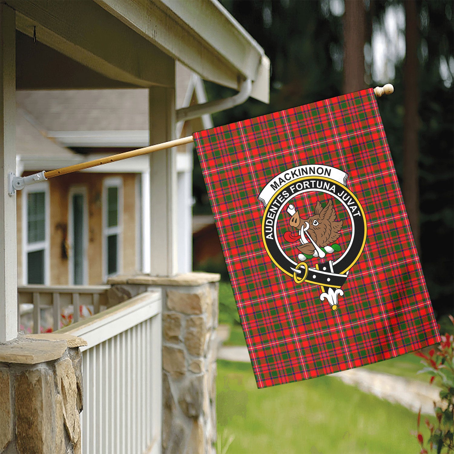 MacKinnon Modern Tartan Crest Garden Flag