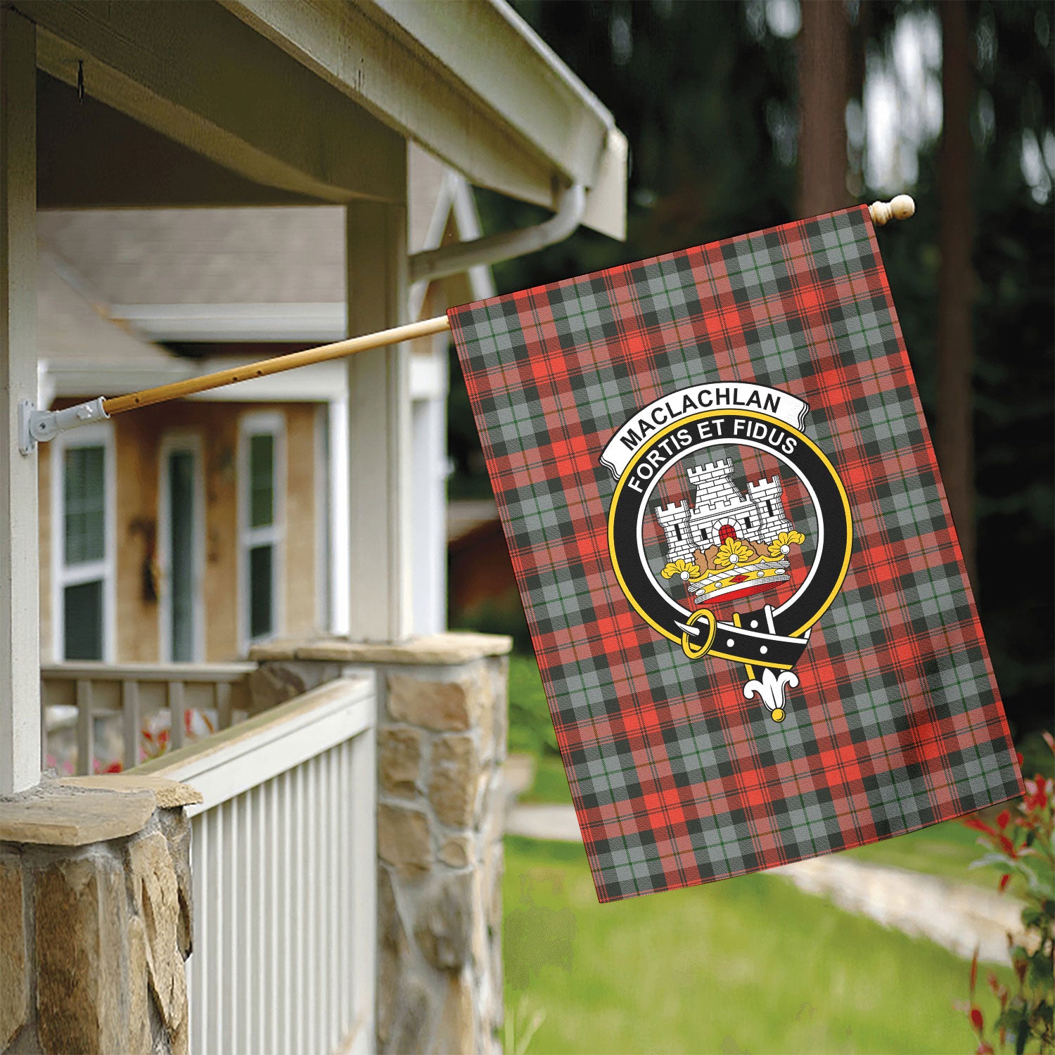 MacLachlan Weathered Tartan Crest Garden Flag