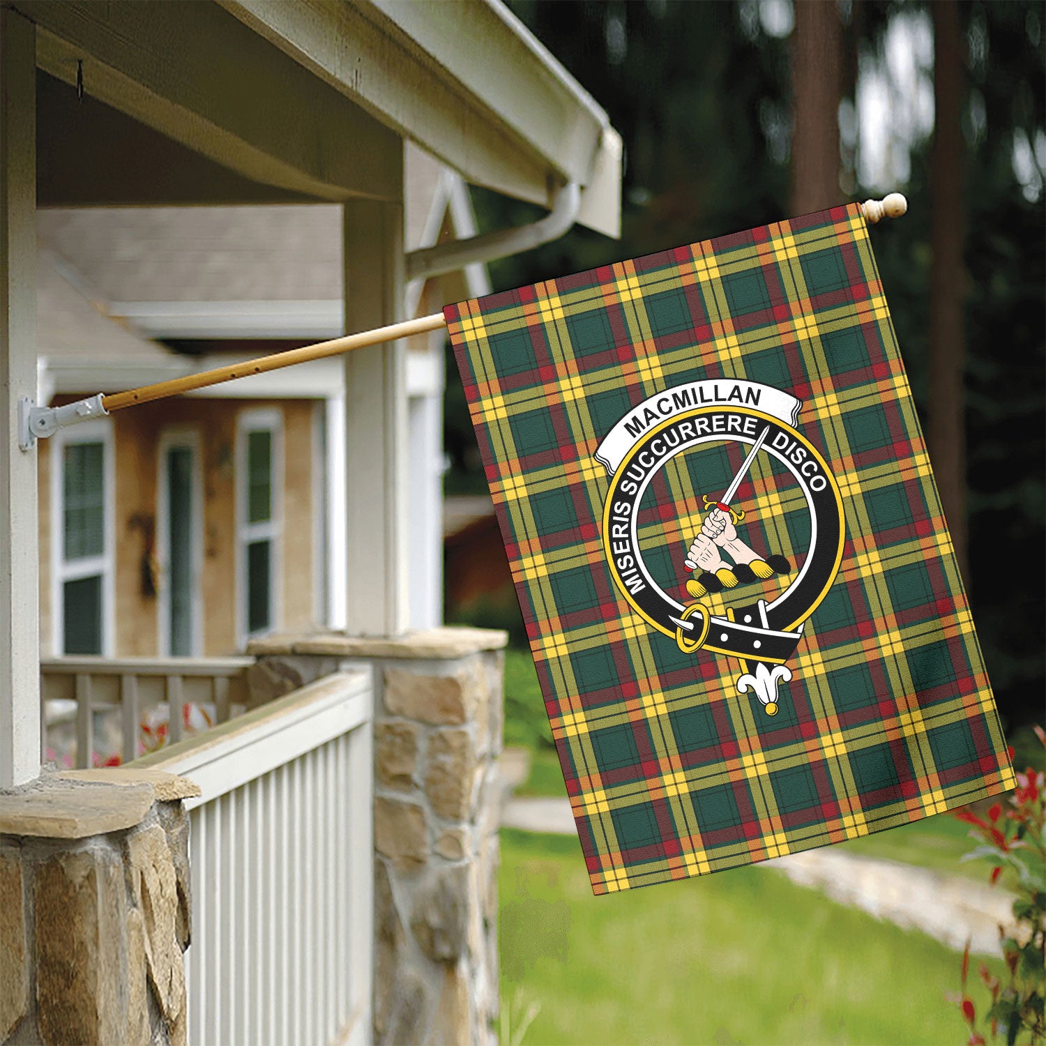 MacMillan Old Modern Tartan Crest Garden Flag