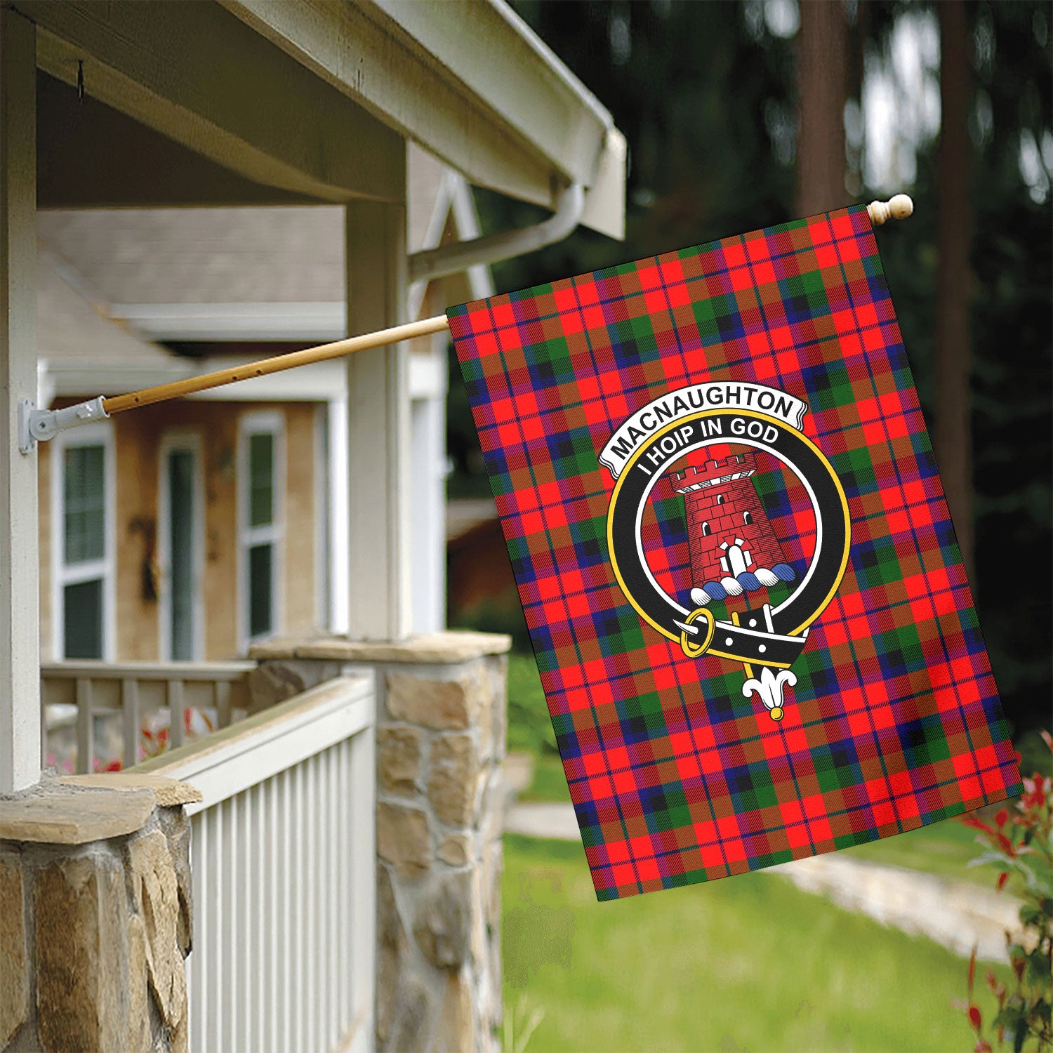 MacNaughton Modern Tartan Crest Garden Flag