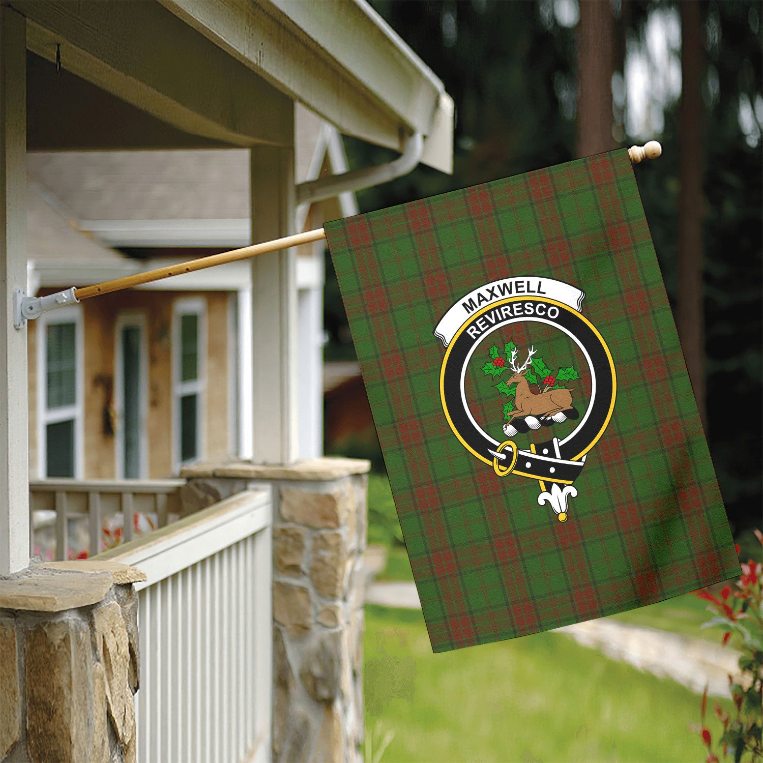 Maxwell Hunting Tartan Crest Garden Flag
