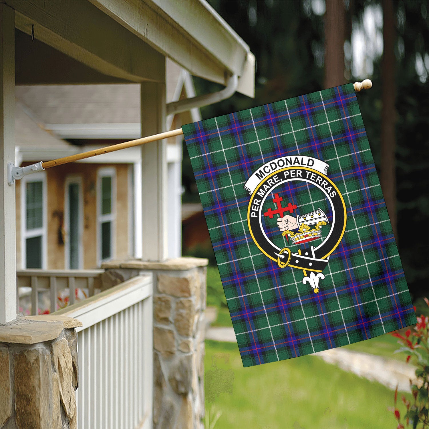 McDonald of the Isles Hunting Modern Tartan Crest Garden Flag