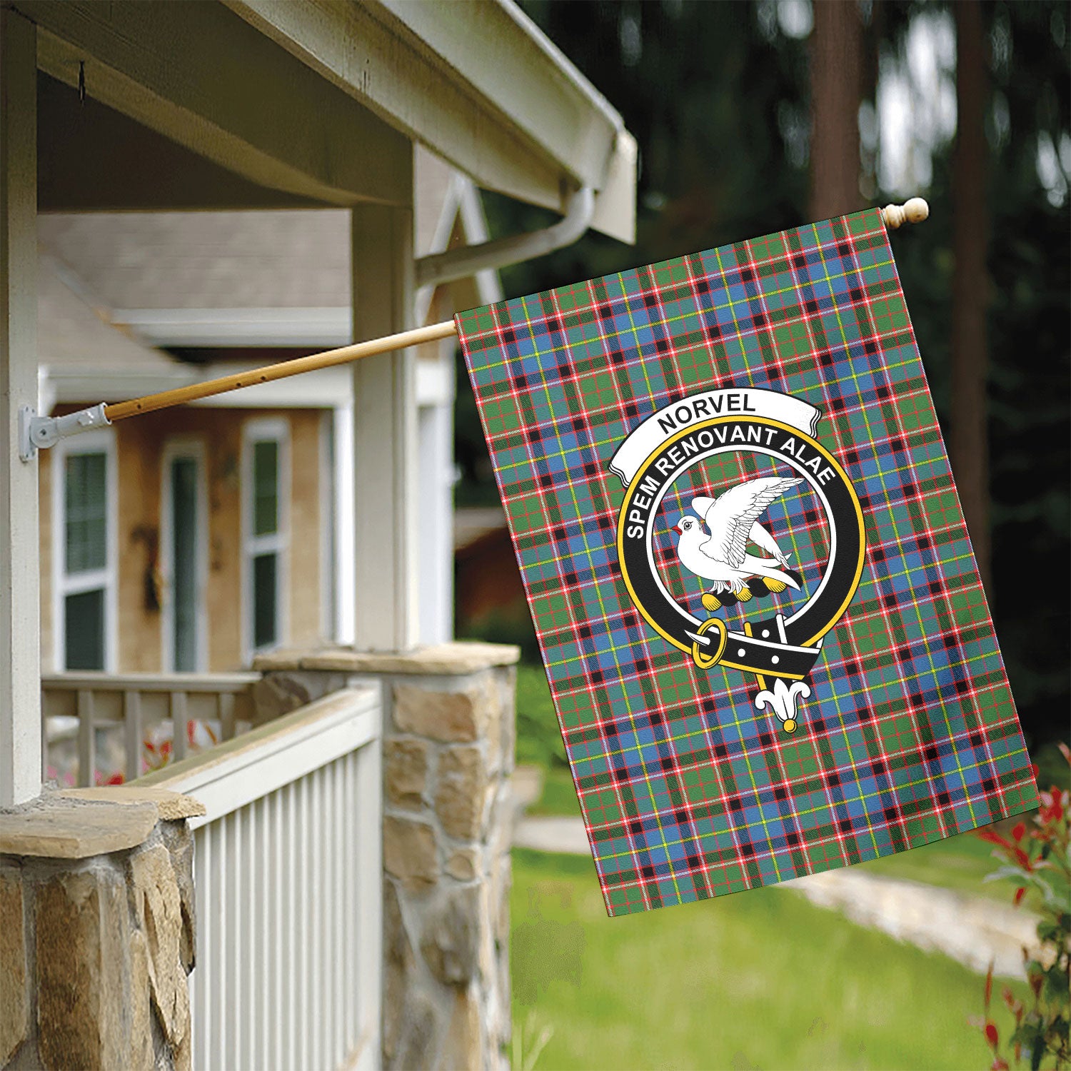 Norvel (or Norvill) Tartan Crest Garden Flag