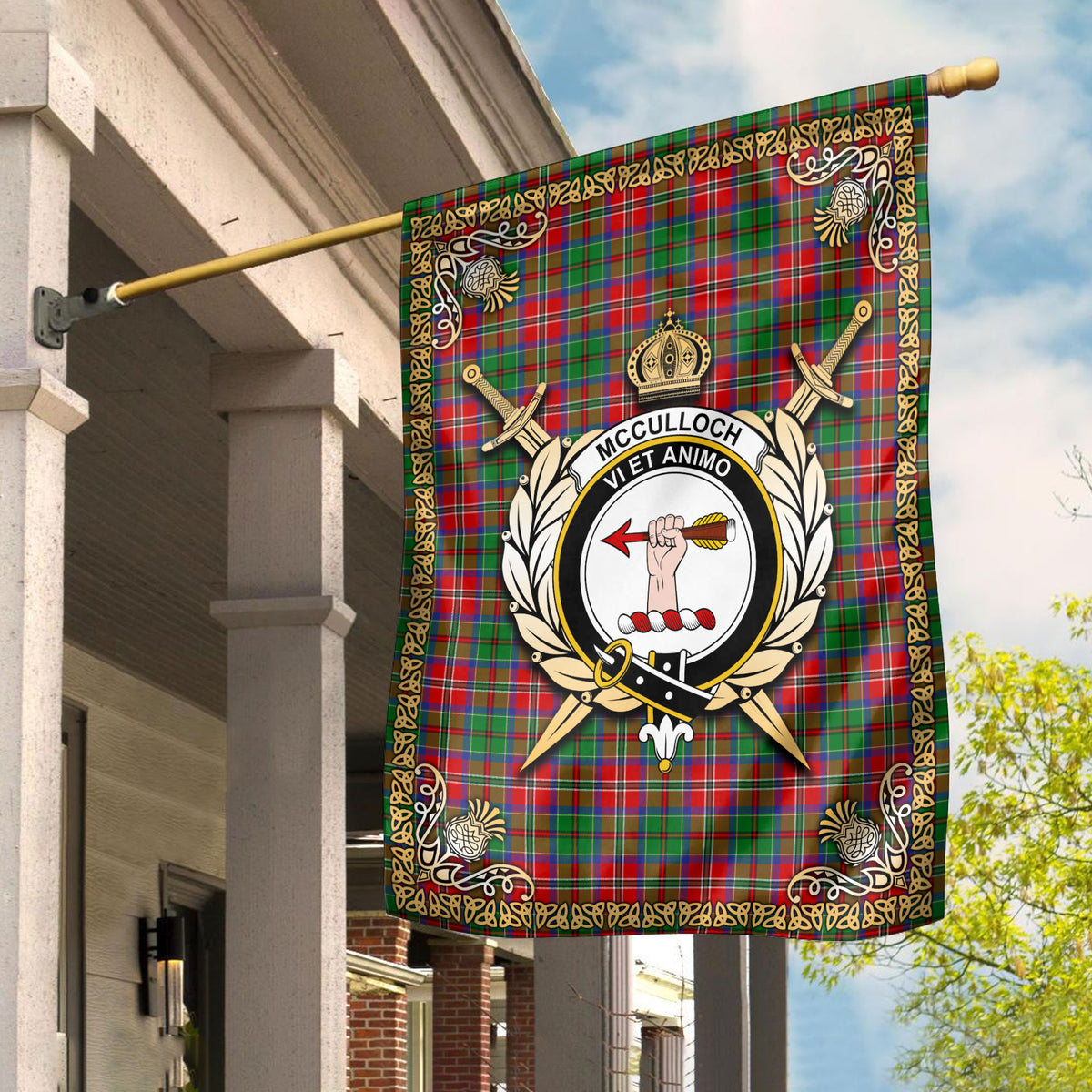 McCulloch Tartan Crest Garden Flag - Celtic Thistle Style