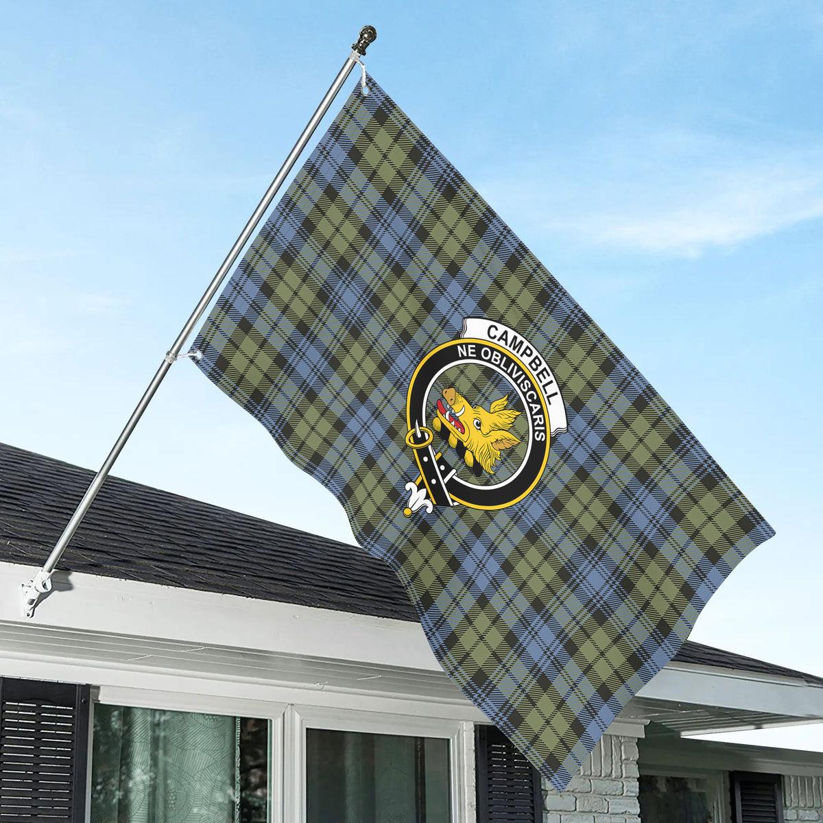 Campbell Faded Tartan Crest House Flag
