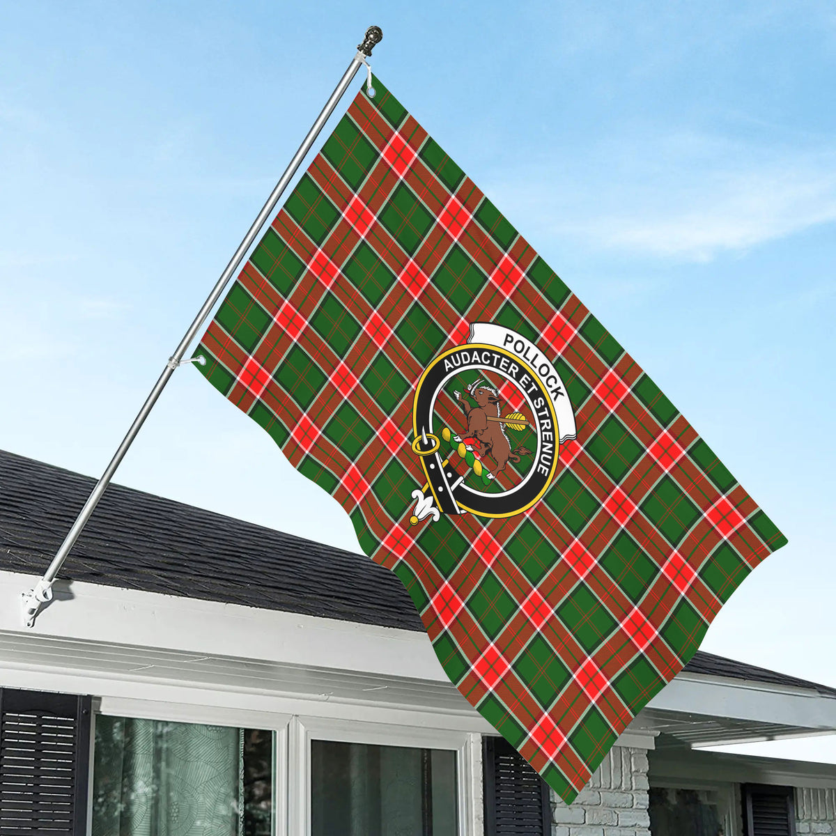 Pollock Tartan Crest House Flag