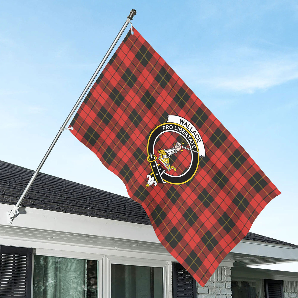 Wallace Weathered Tartan Crest House Flag