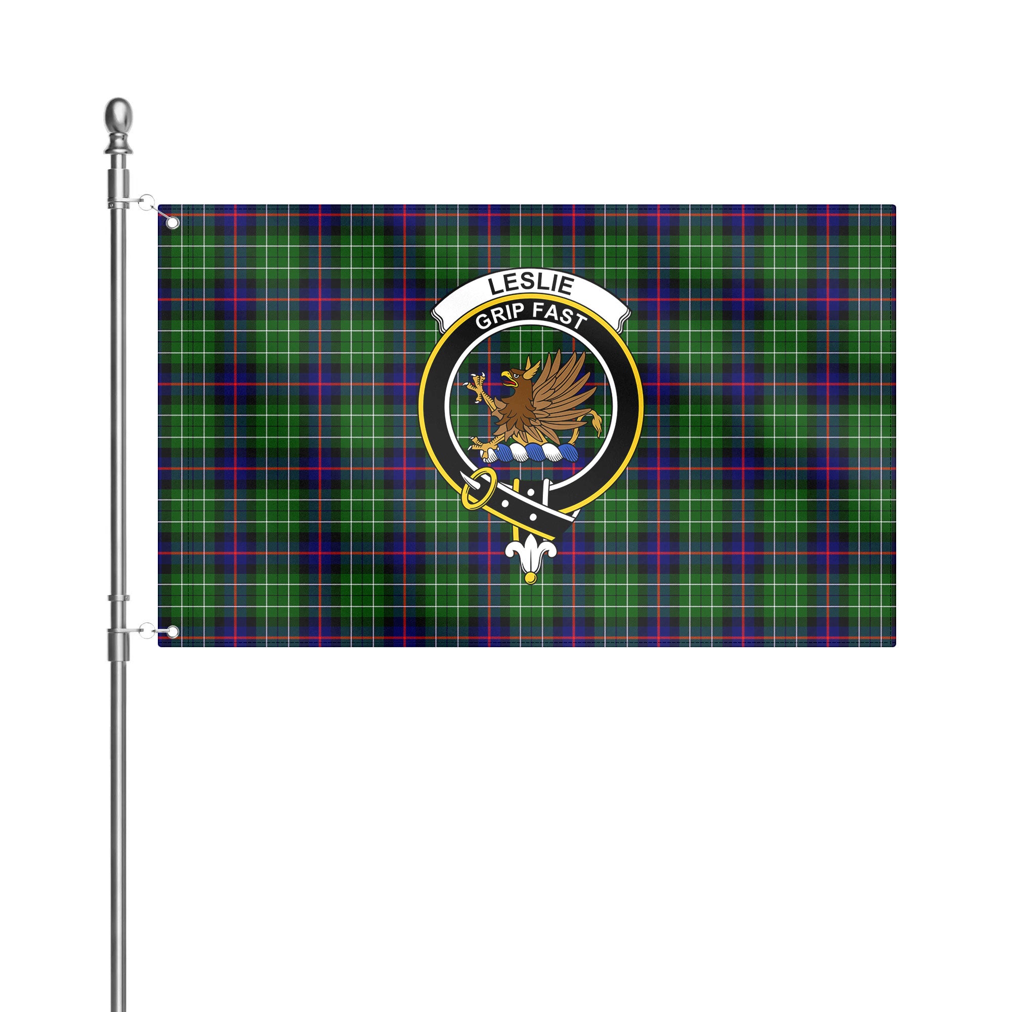 Leslie Hunting Tartan Crest House Flag