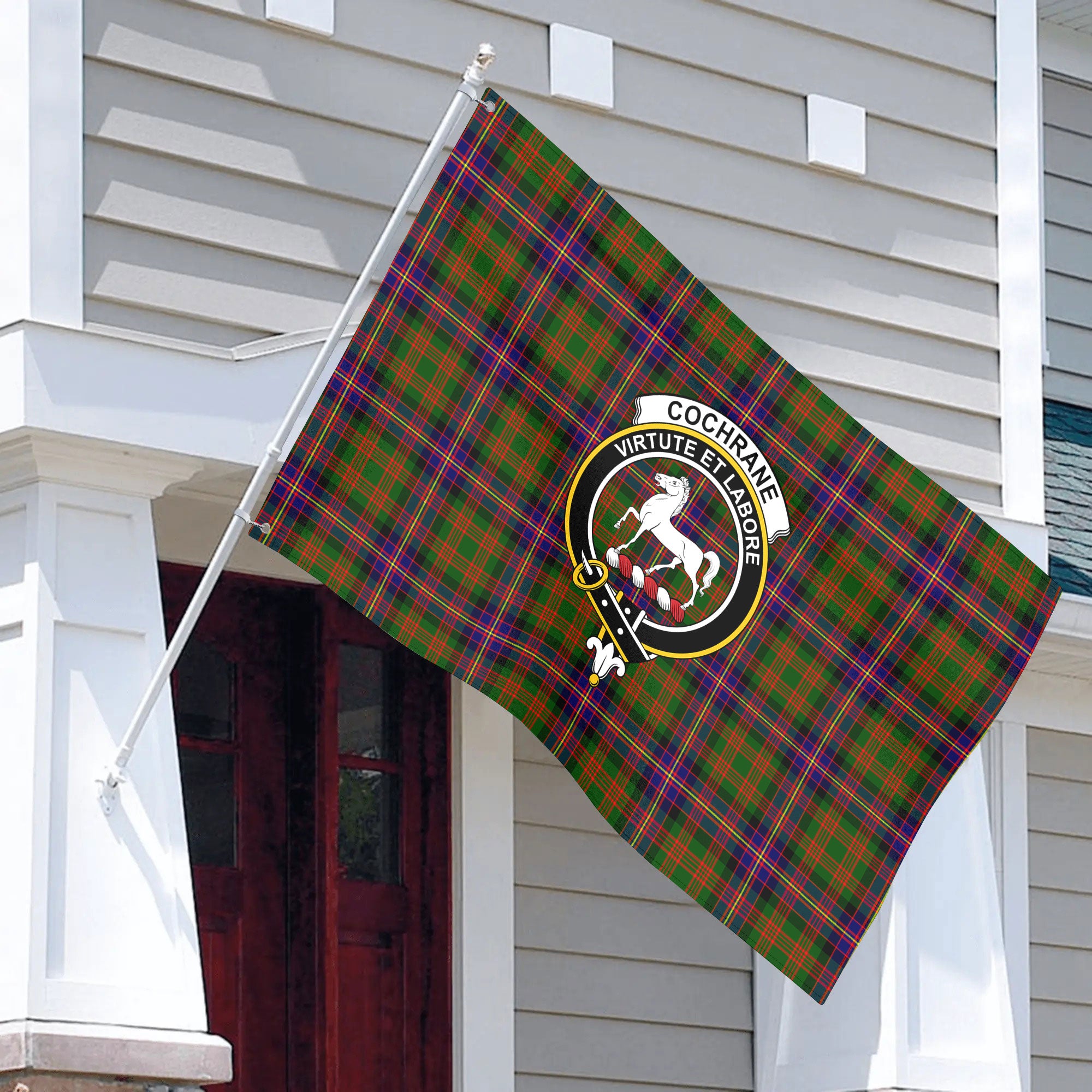 Cochrane Modern Tartan Crest House Flag