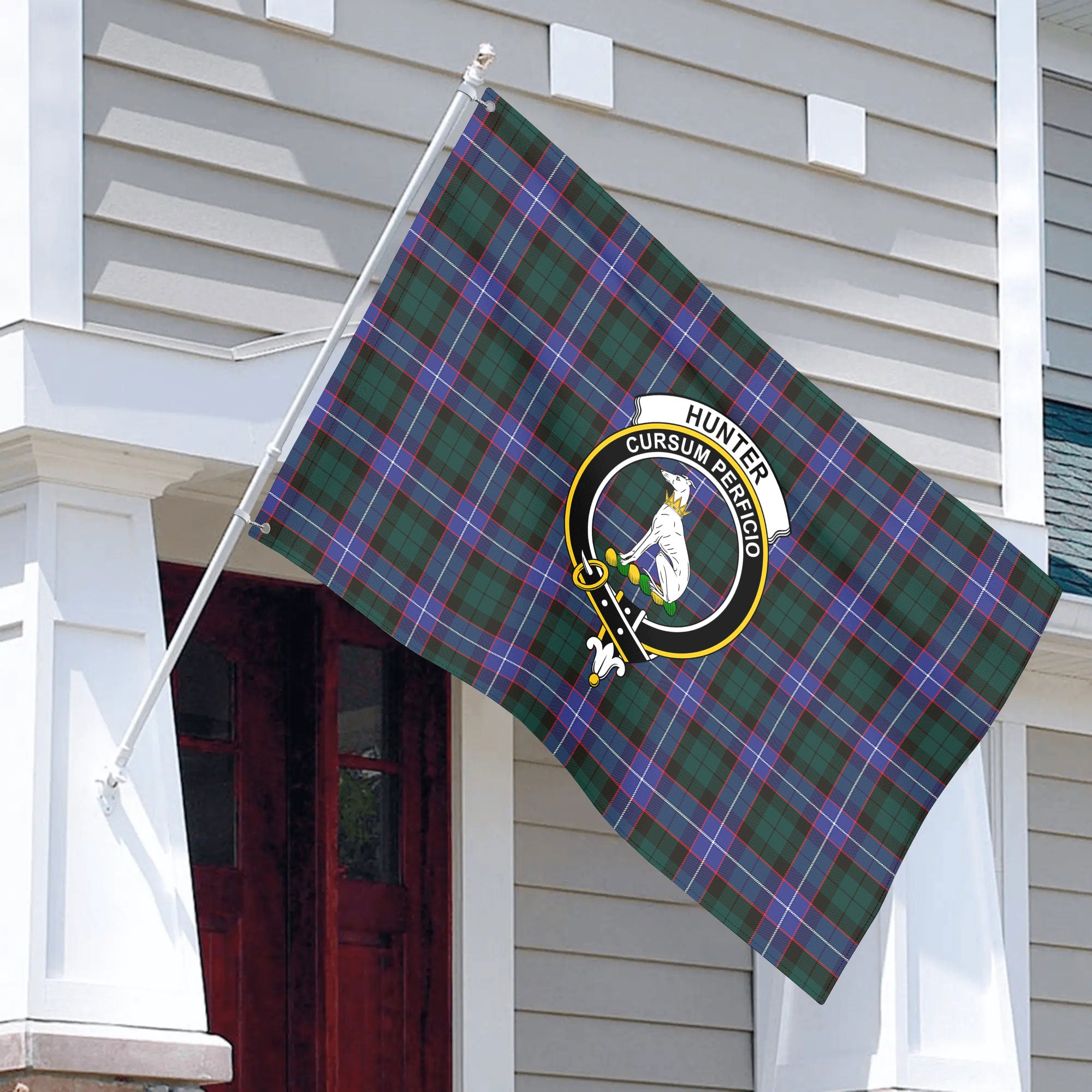 Hunter Modern Tartan Crest House Flag