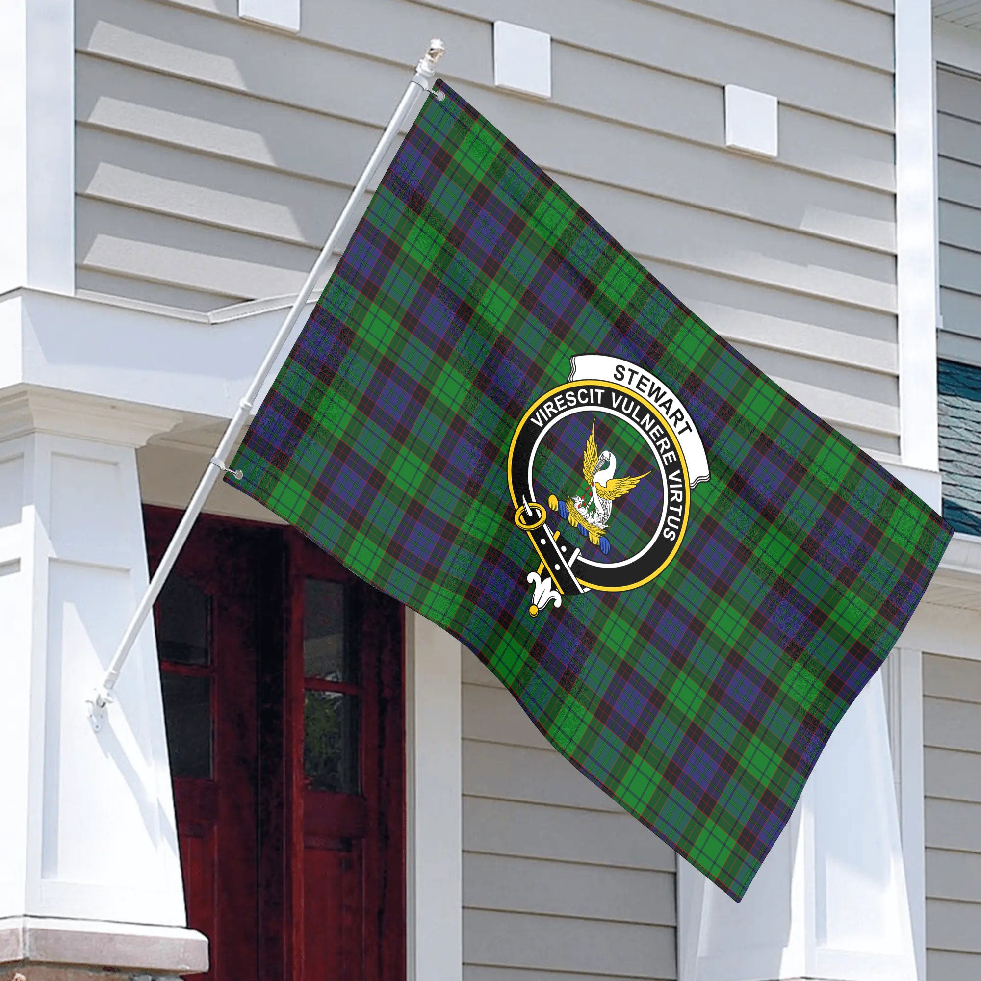 Stewart Old Modern Tartan Crest House Flag