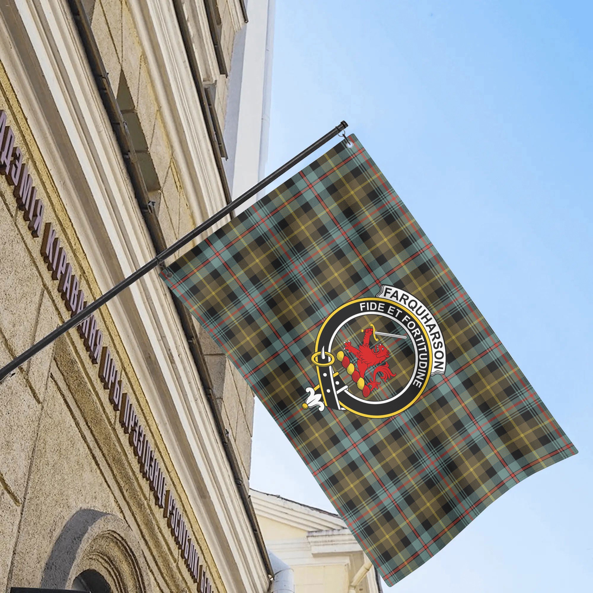 Farquharson Weathered Tartan Crest House Flag