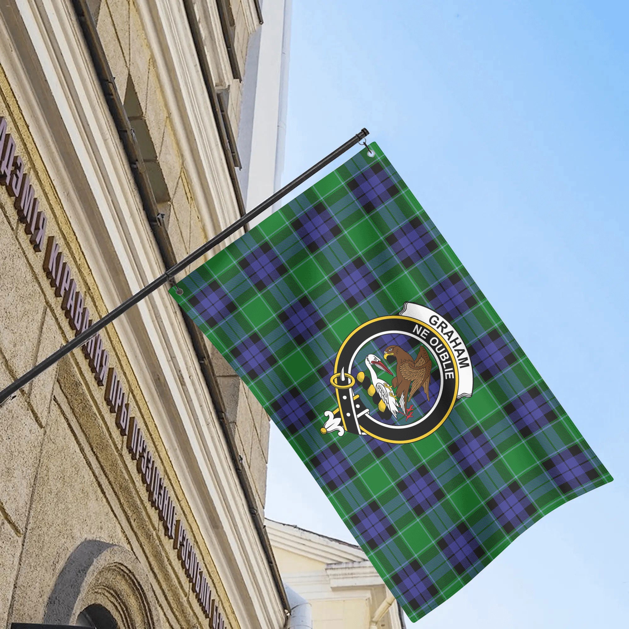 Graham of Menteith Modern Tartan Crest House Flag