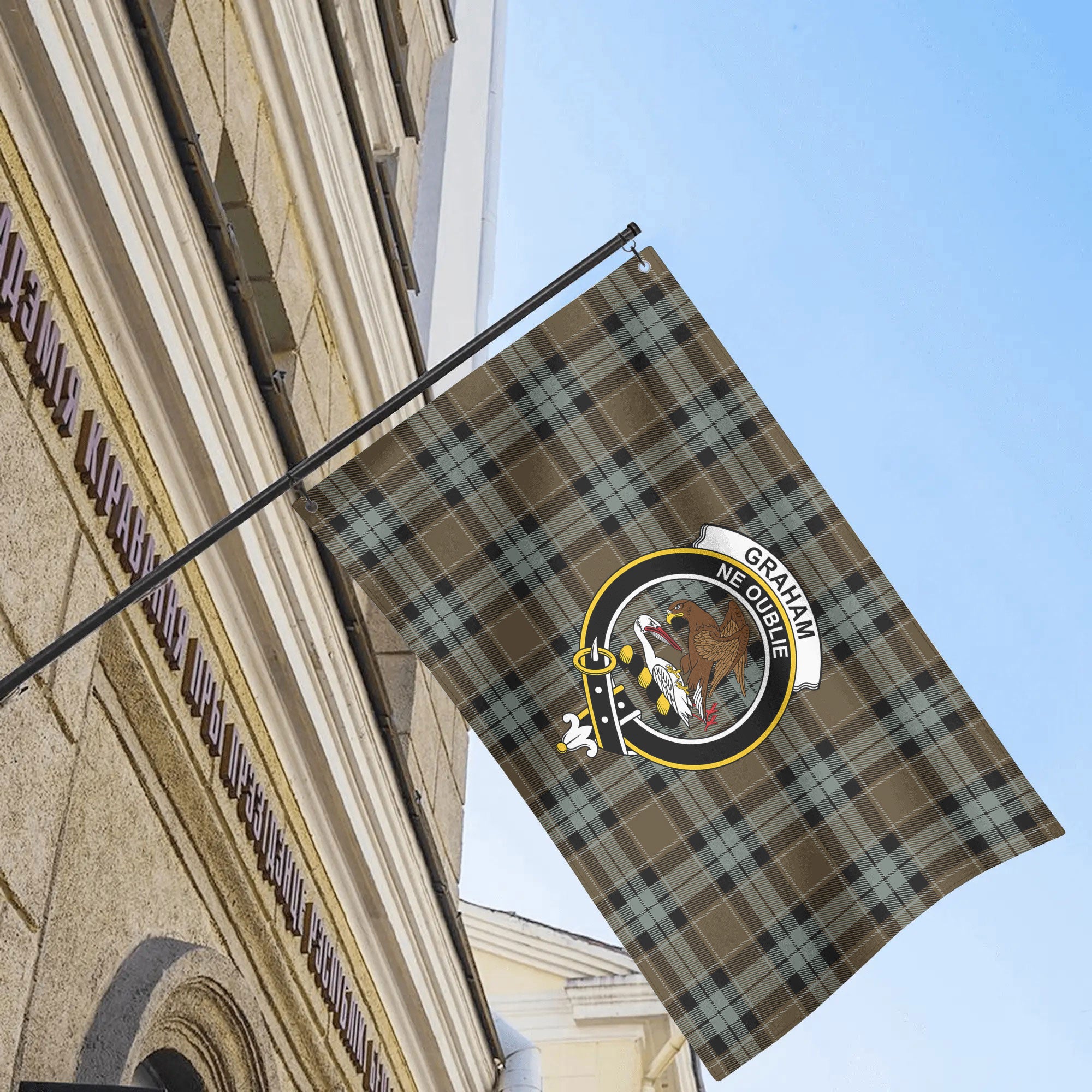 Graham of Menteith Weathered Tartan Crest House Flag