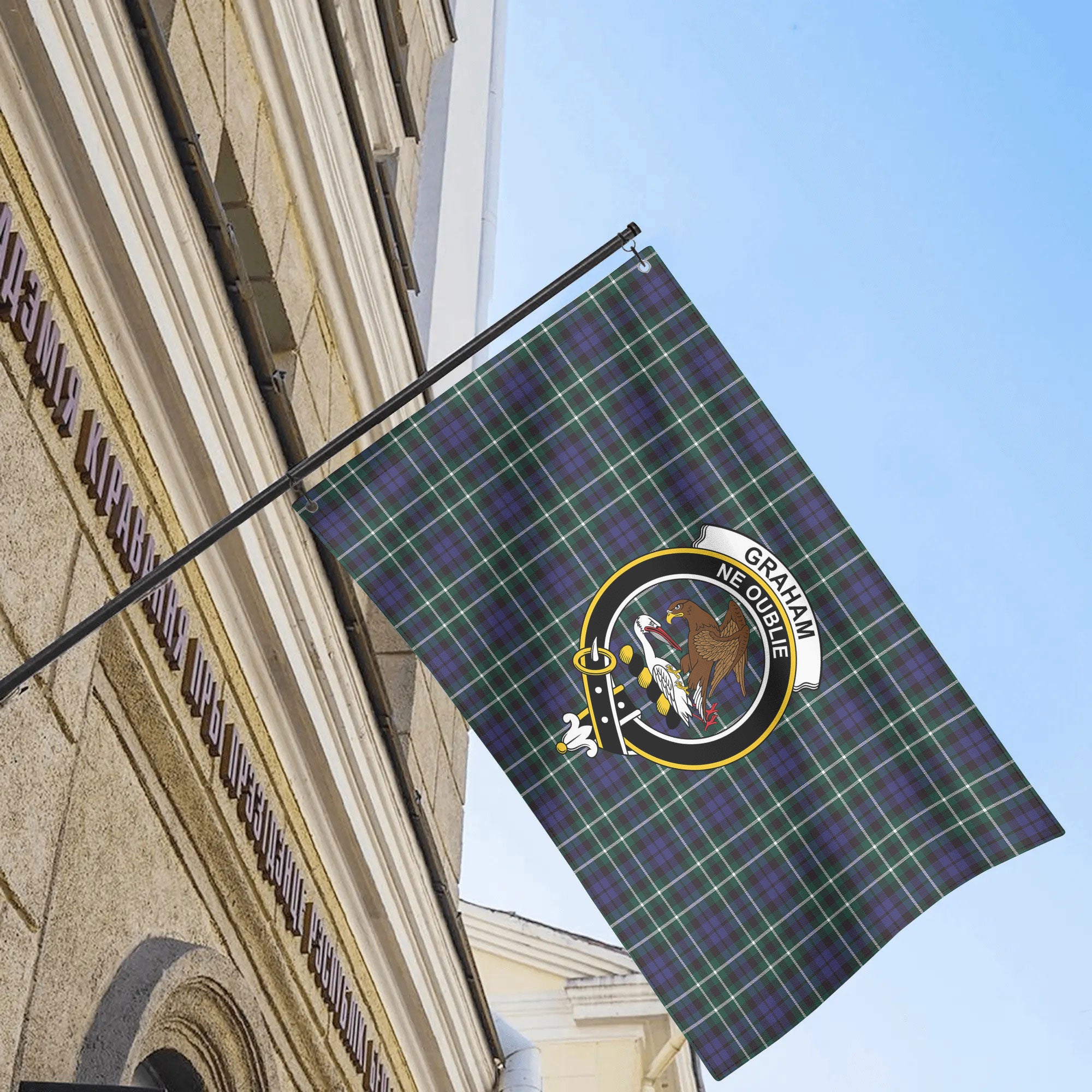 Graham of Montrose Modern Tartan Crest House Flag