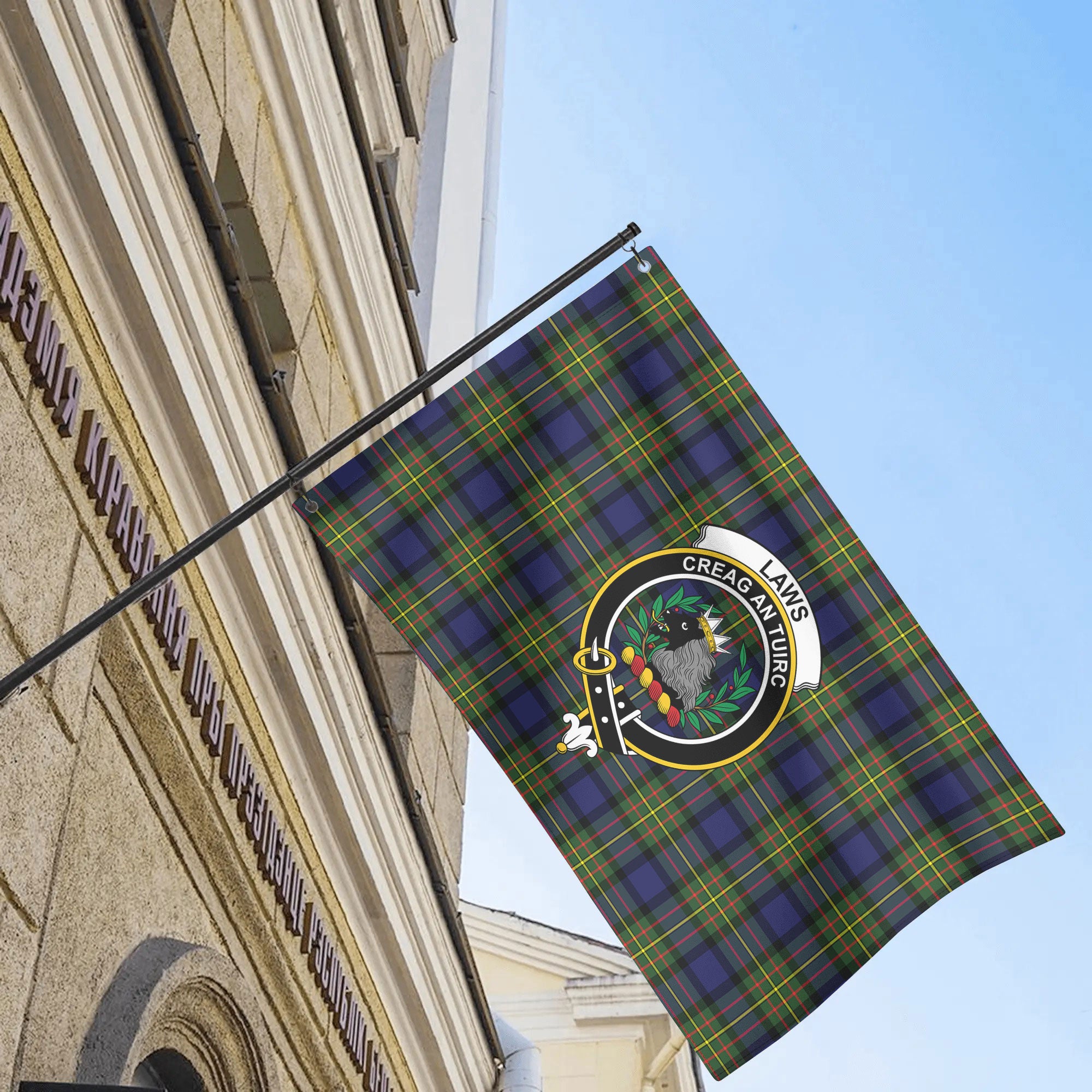 Laws Tartan Crest House Flag