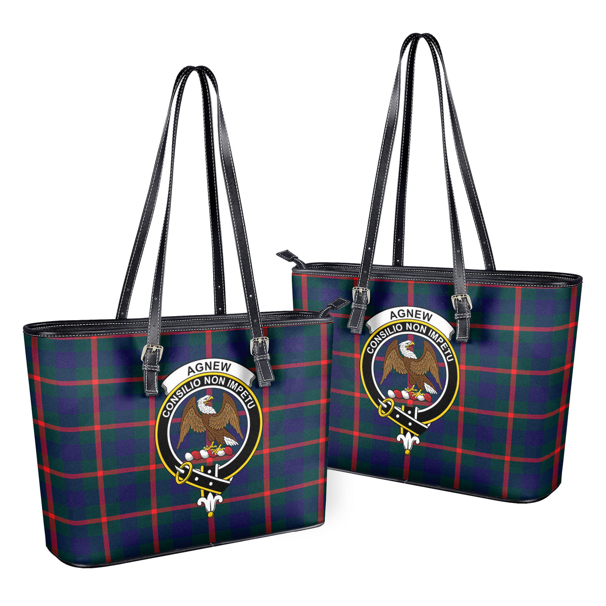 Agnew Modern Tartan Crest Leather Tote Bag