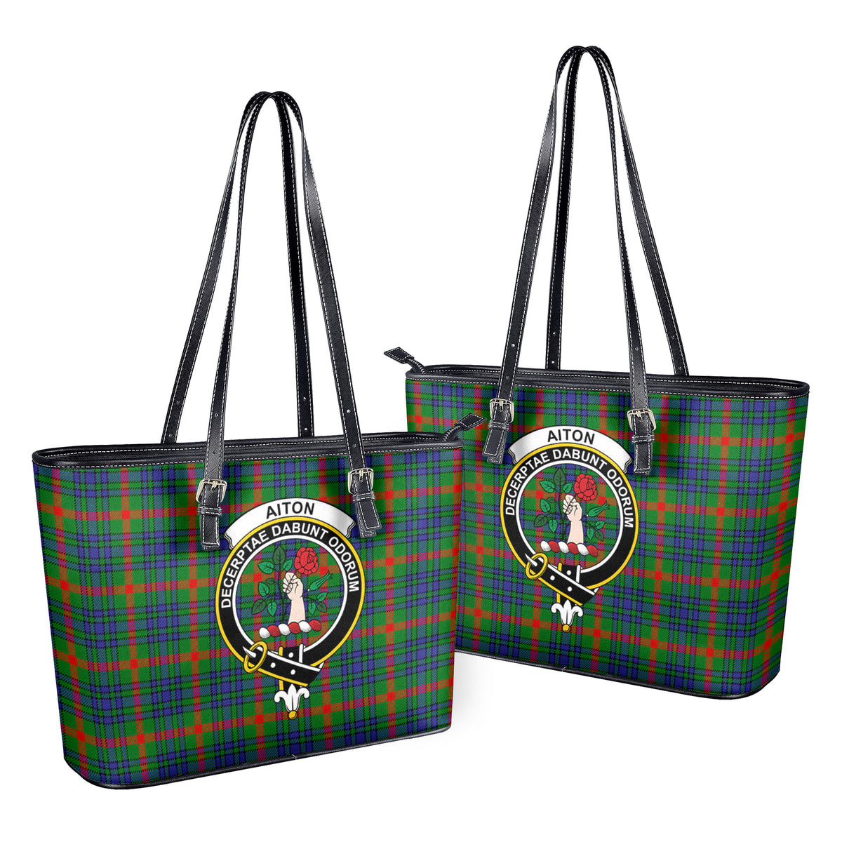 Aiton Tartan Crest Leather Tote Bag