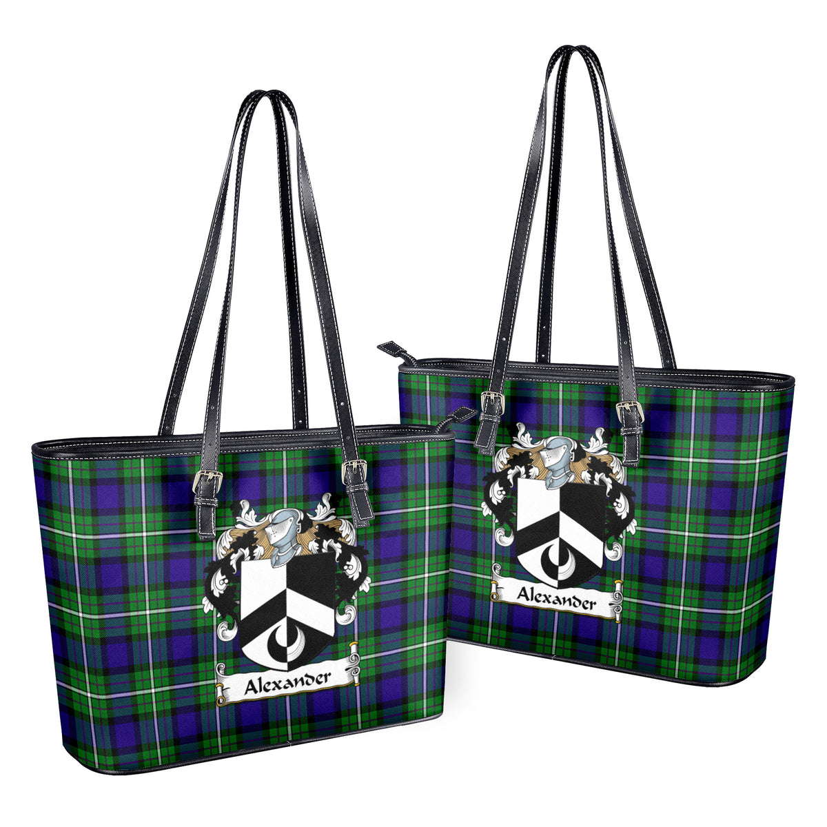 Alexander Tartan Crest Leather Tote Bag