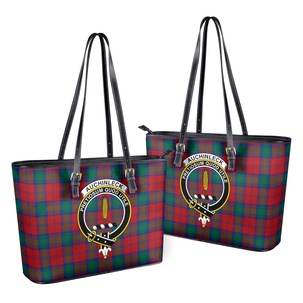 Auchinleck Tartan Crest Leather Tote Bag