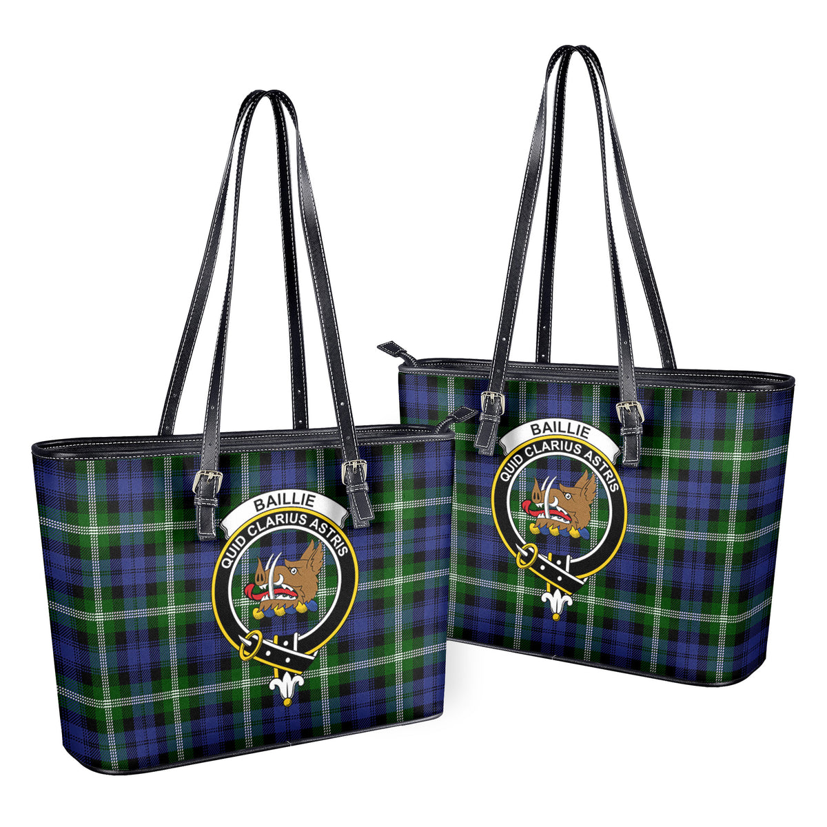 Baillie Modern Tartan Crest Leather Tote Bag