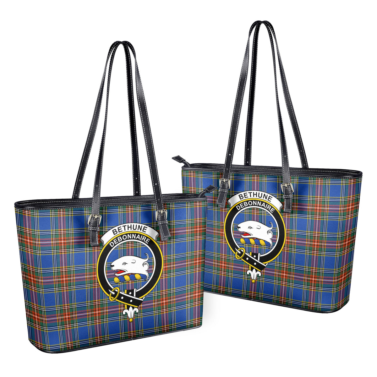 Bethune Ancient Tartan Crest Leather Tote Bag