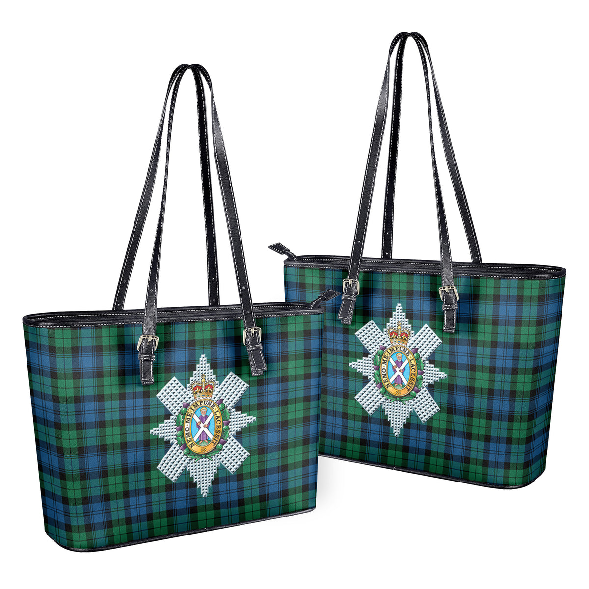 Black Watch Ancient Tartan Crest Leather Tote Bag