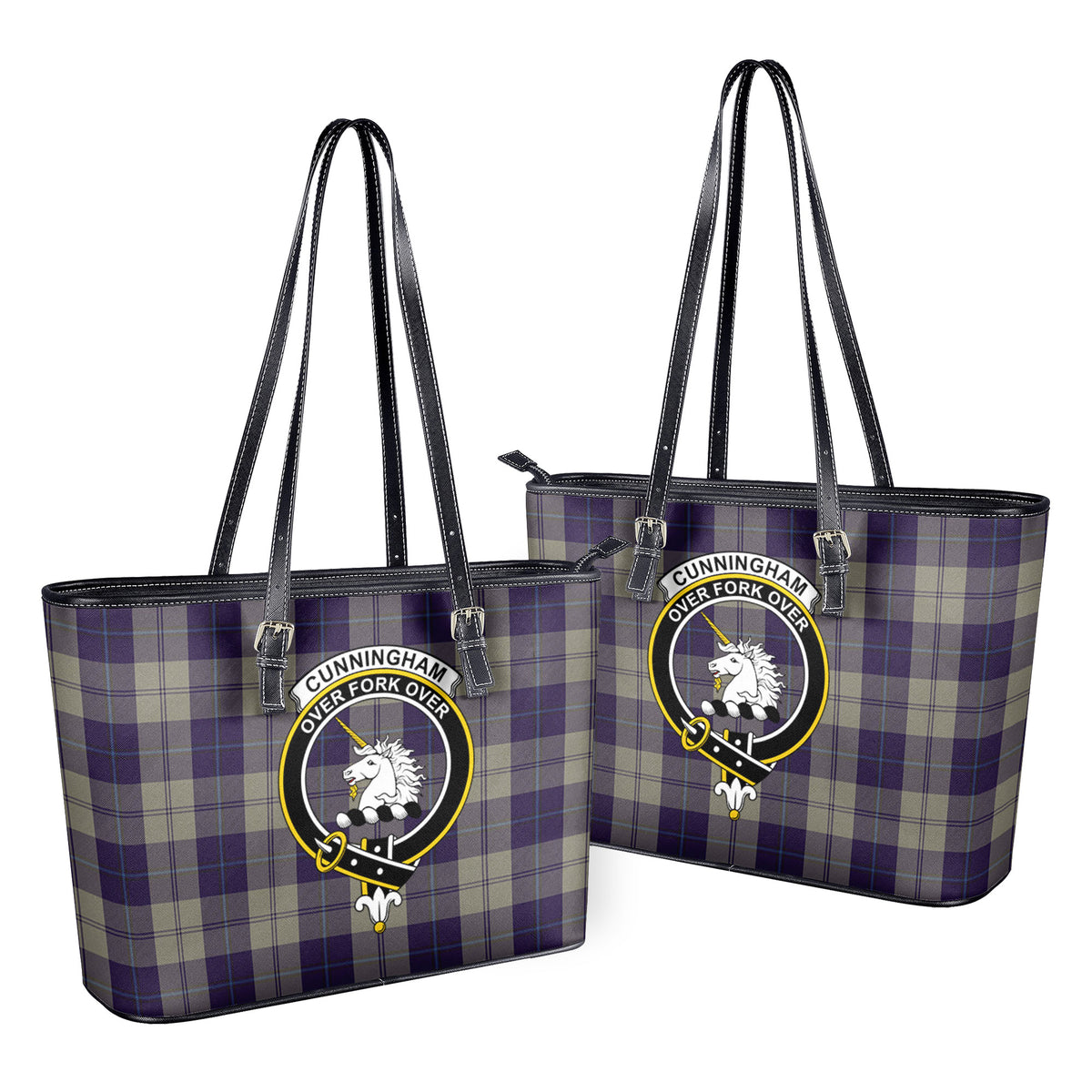 Cunningham Dress Blue Dancers Tartan Crest Leather Tote Bag