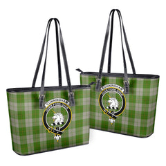 Cunningham Dress Green Dancers Tartan Crest Leather Tote Bag