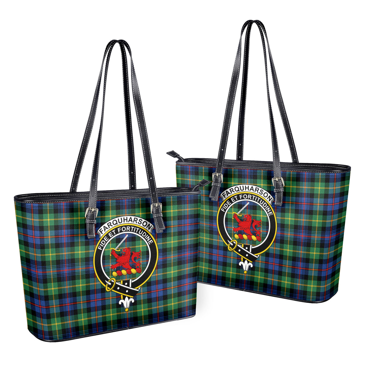 Farquharson Ancient Tartan Crest Leather Tote Bag