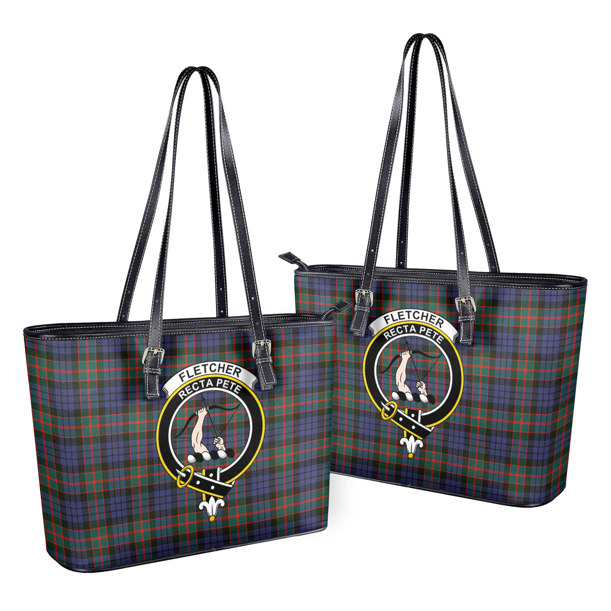 Fletcher of Dunans Tartan Crest Leather Tote Bag