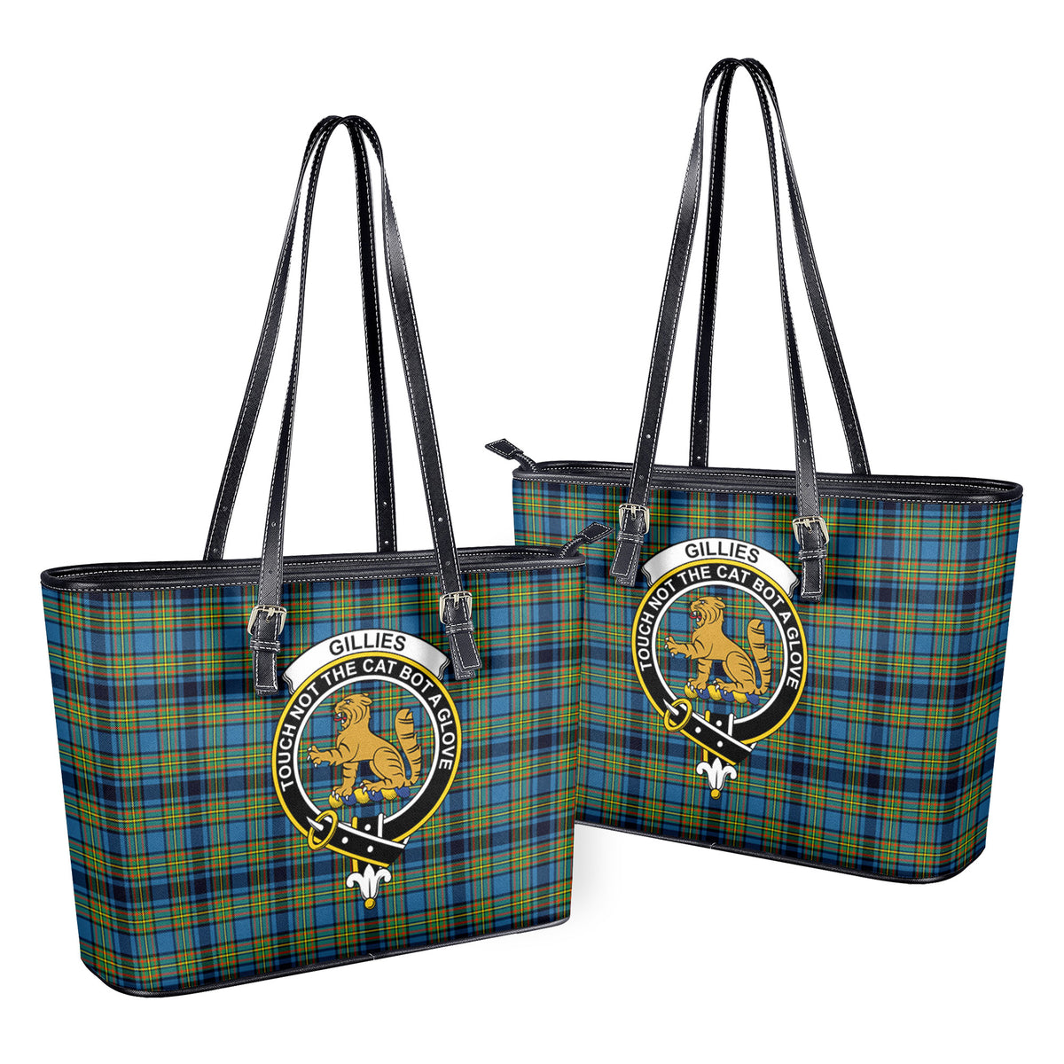 Gillies Ancient Tartan Crest Leather Tote Bag