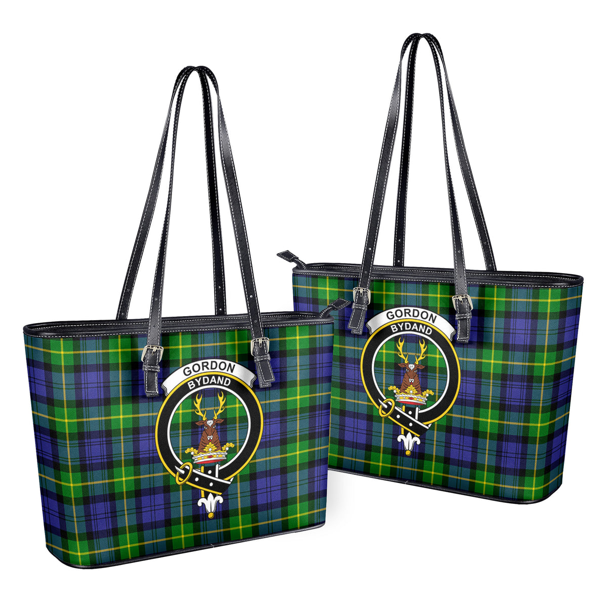 Gordon Modern Tartan Crest Leather Tote Bag